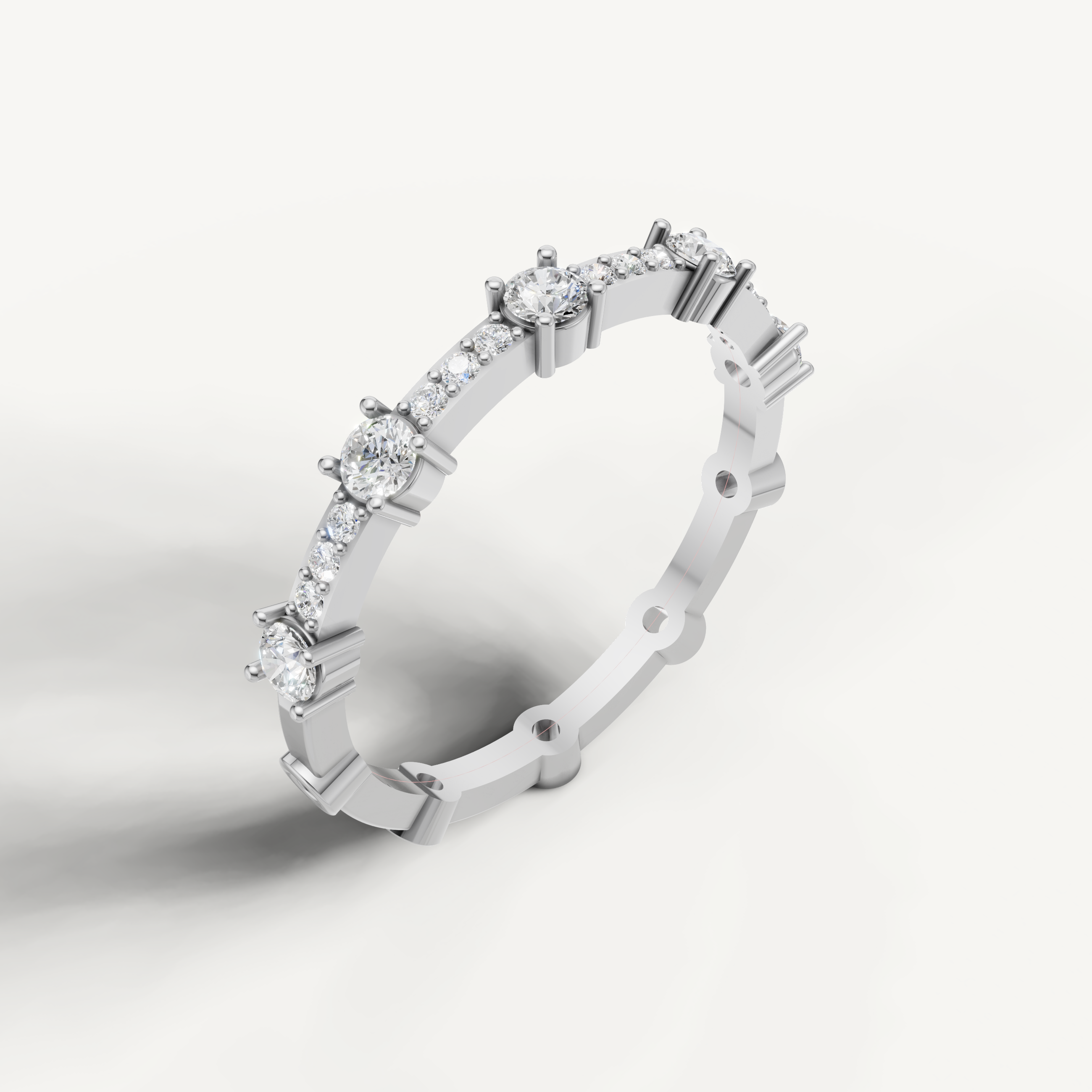 White gold eternity diamond wedding ring with delicate prong setting