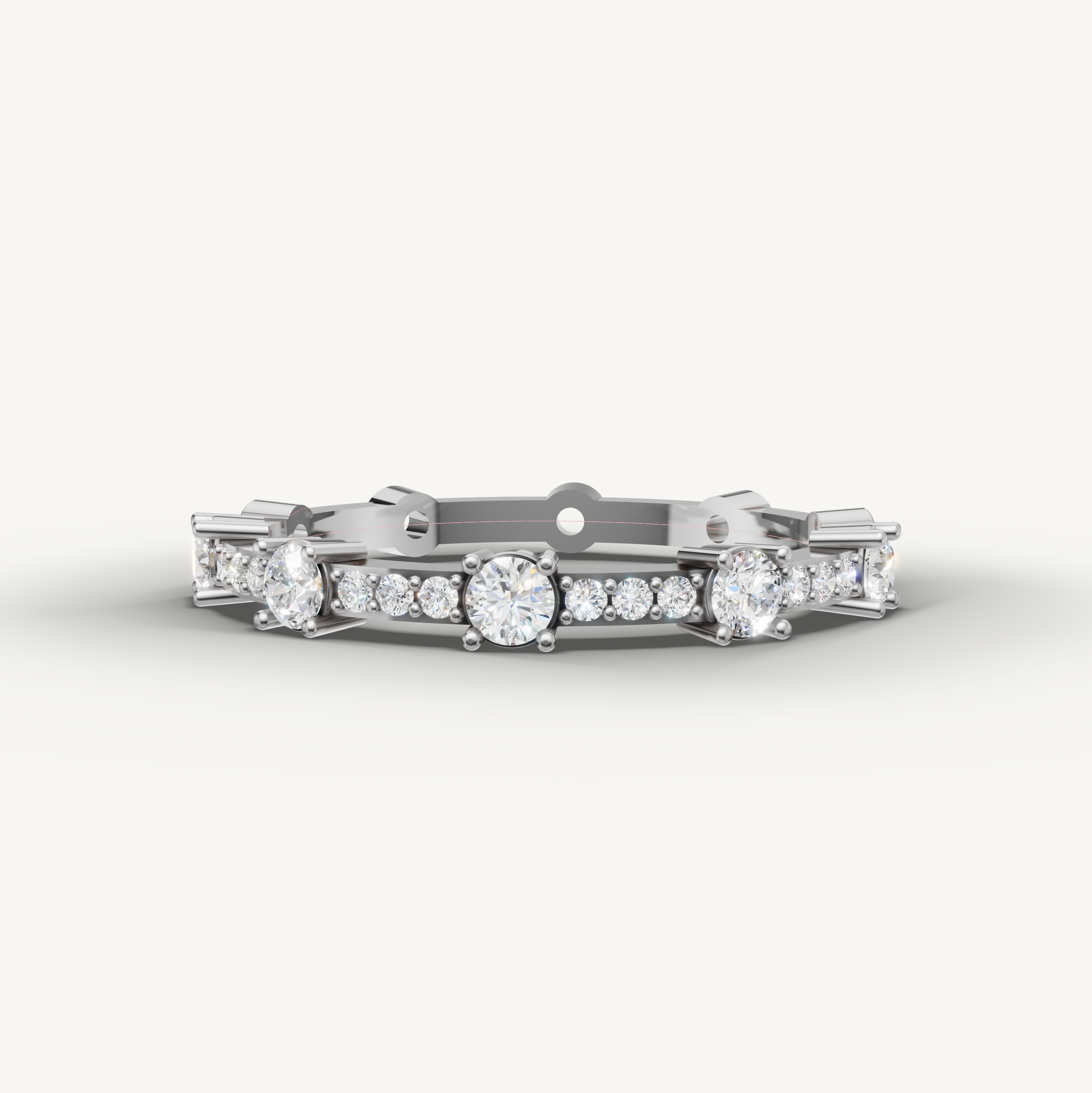 White gold eternity diamond wedding ring with delicate prong setting