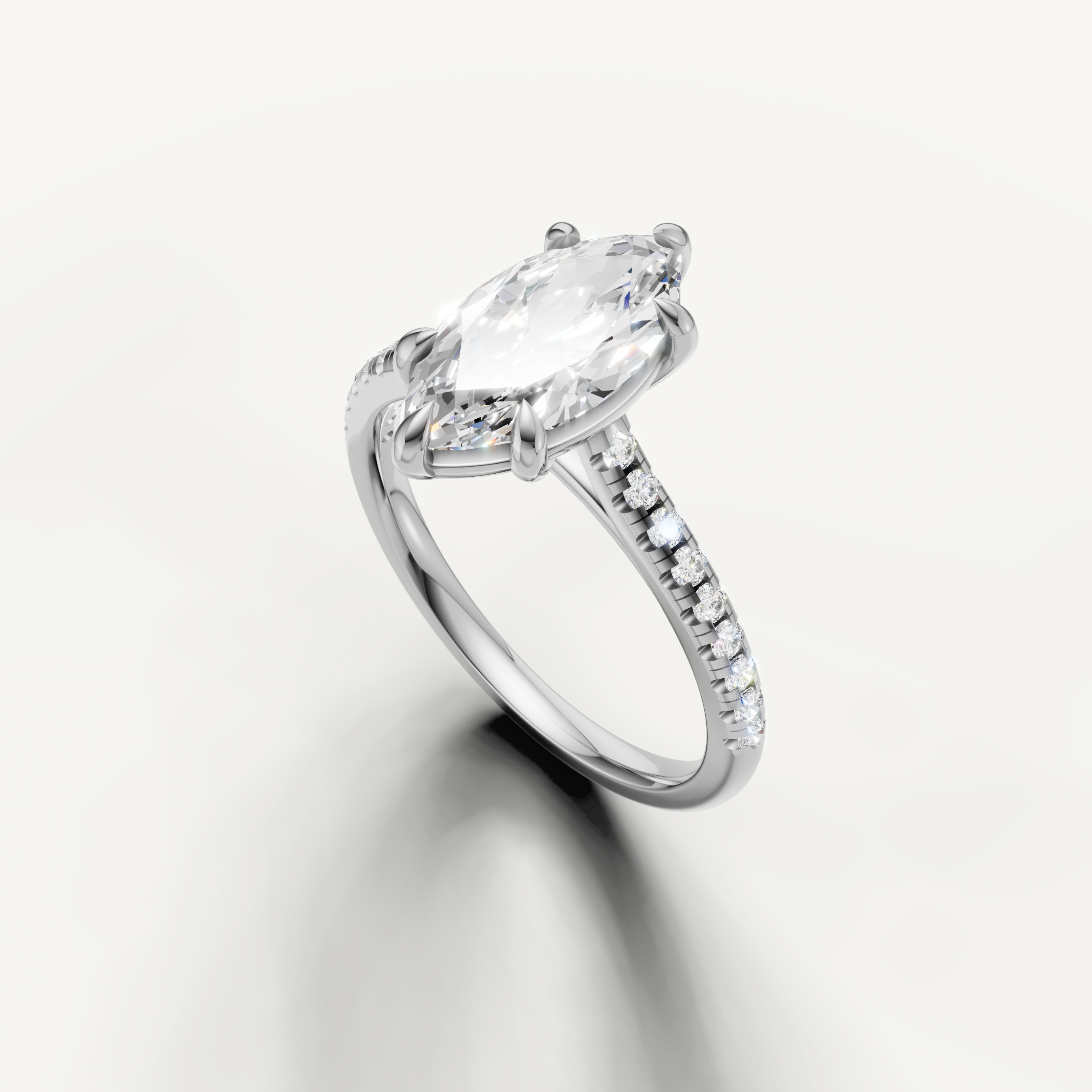 Luxury marquise cut white gold engagement ring crafted by Raul Diamonds