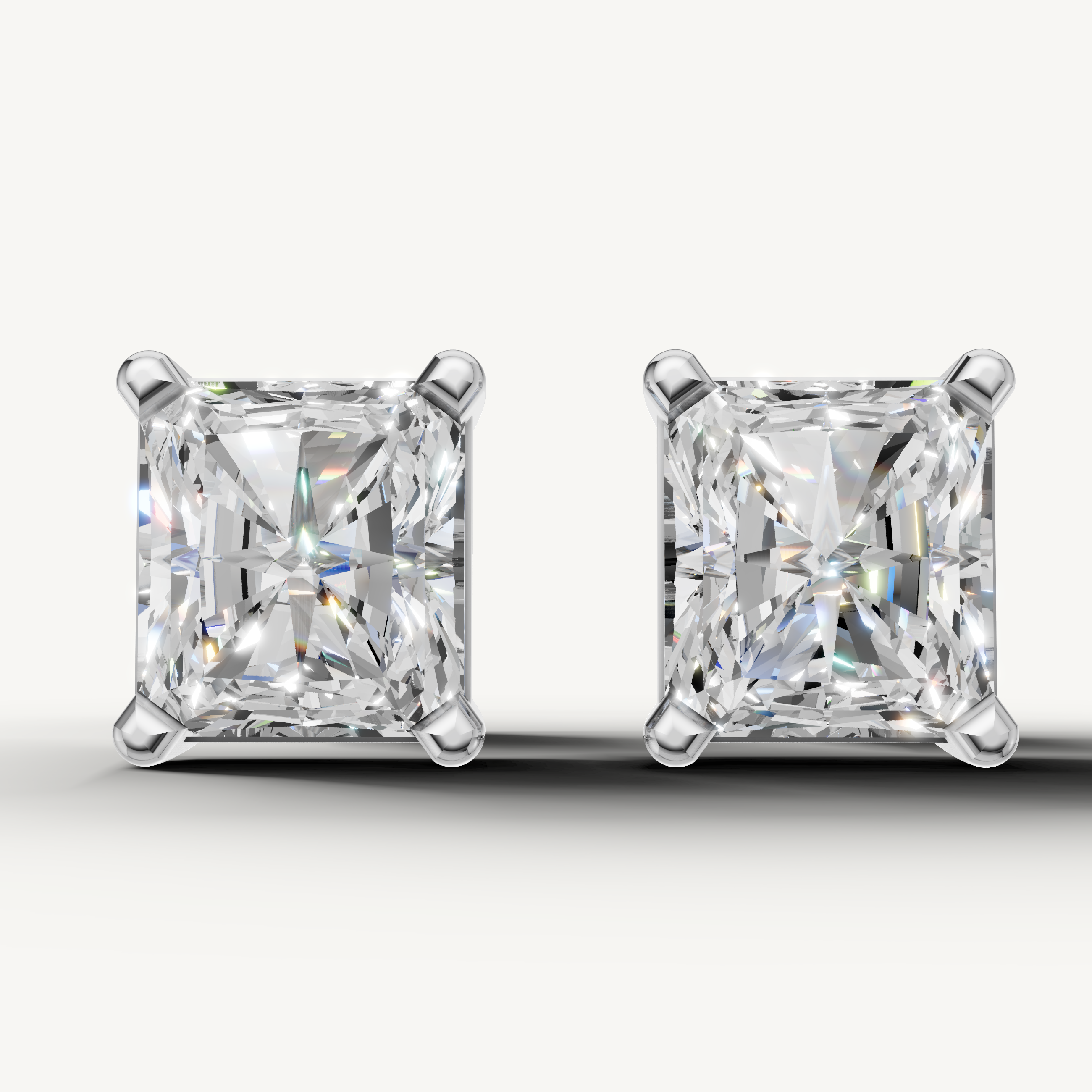 Radiant cut lab grown diamond stud earrings in 14K white gold by Raul Diamonds