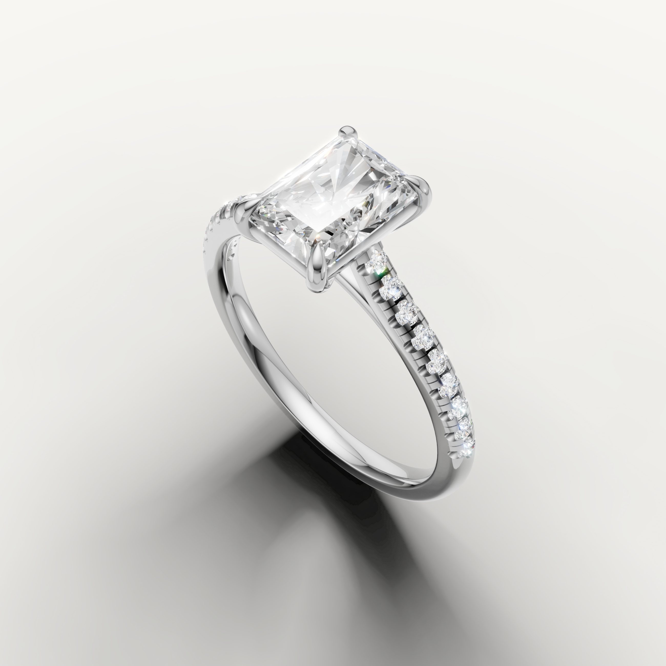 Luxury radiant cut white gold engagement ring crafted by Raul Diamonds