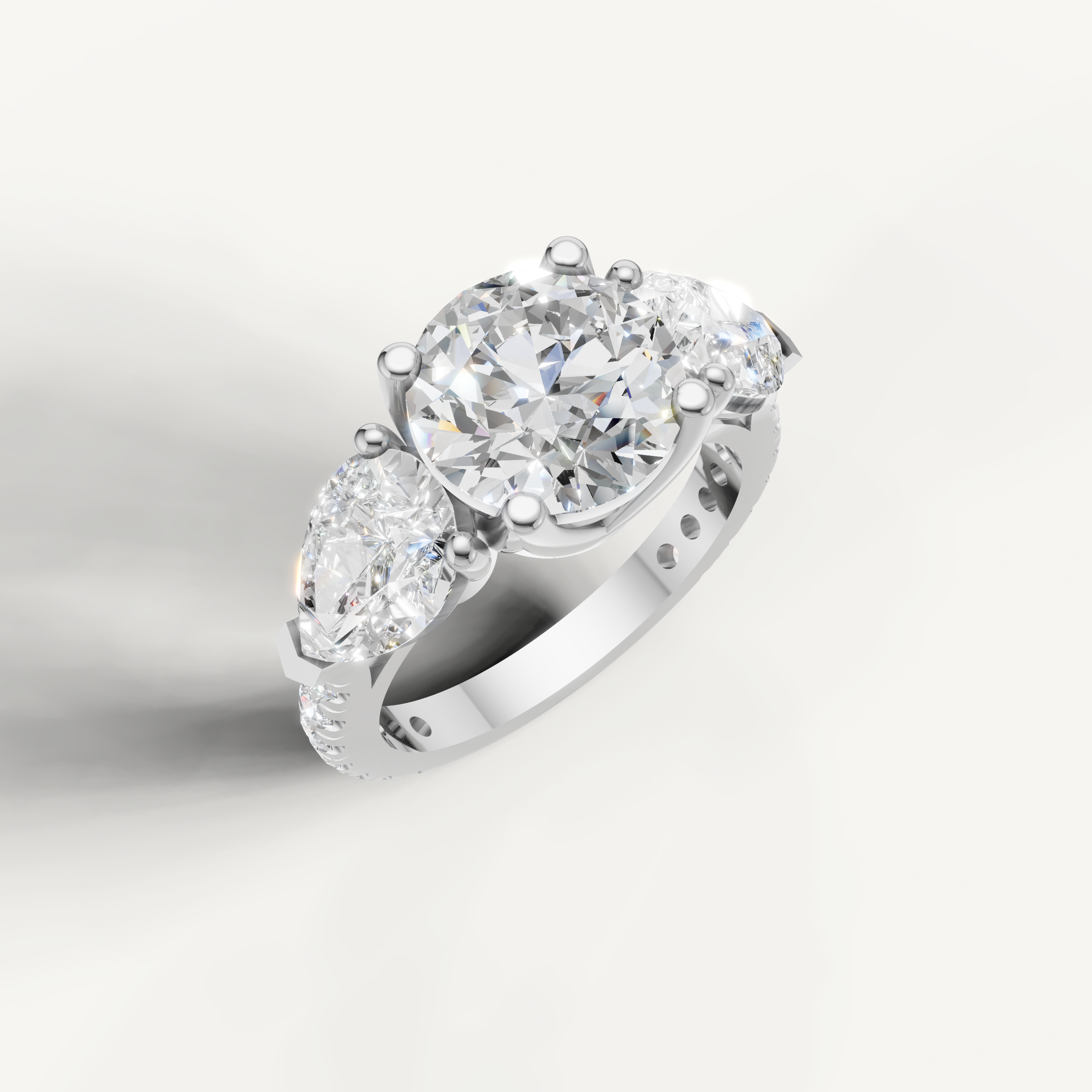 Timeless Seo yellow gold three stone engagement ring with oval diamond by Raul Diamonds.