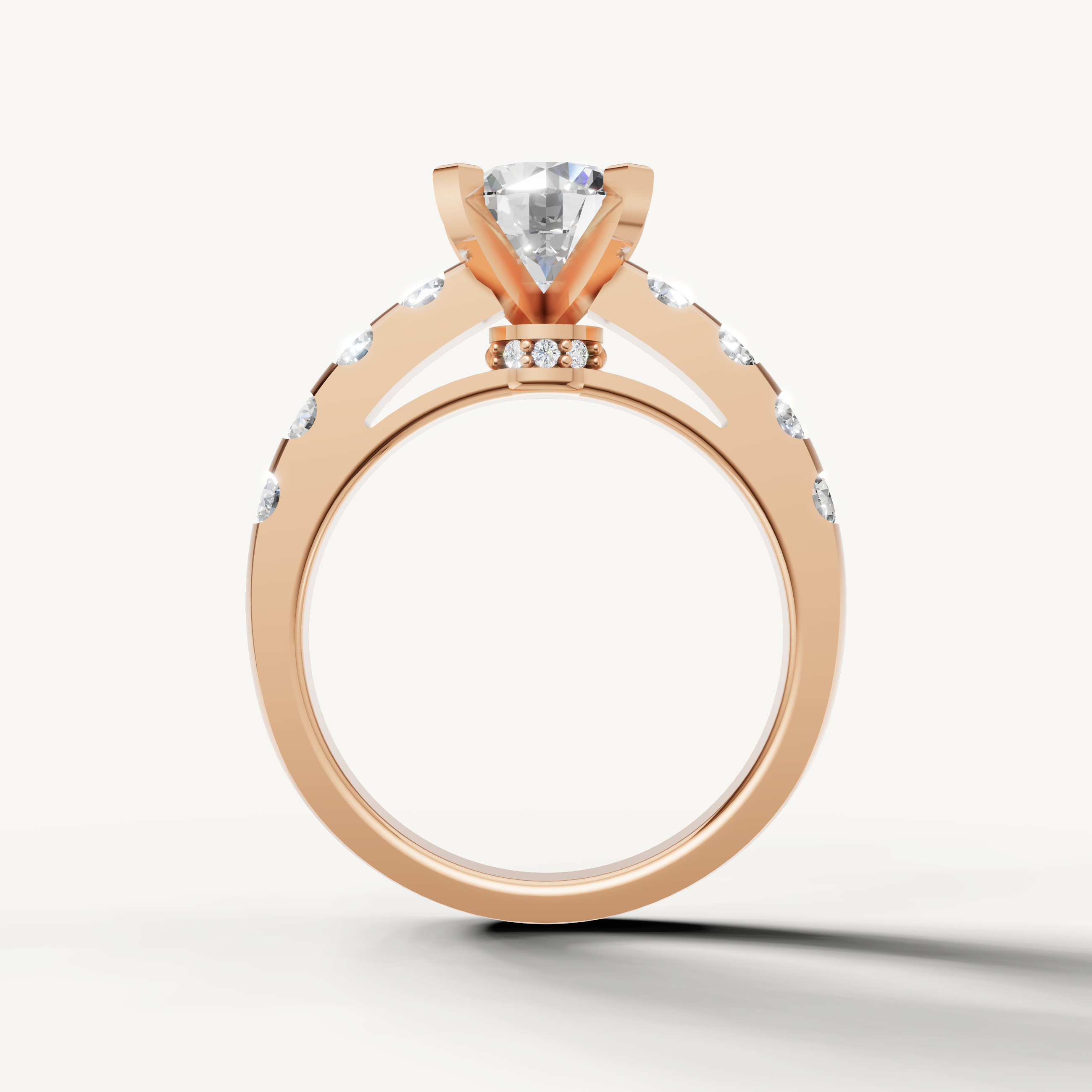 Brilliant Seo rose gold pavé round engagement ring from Raul Diamonds.