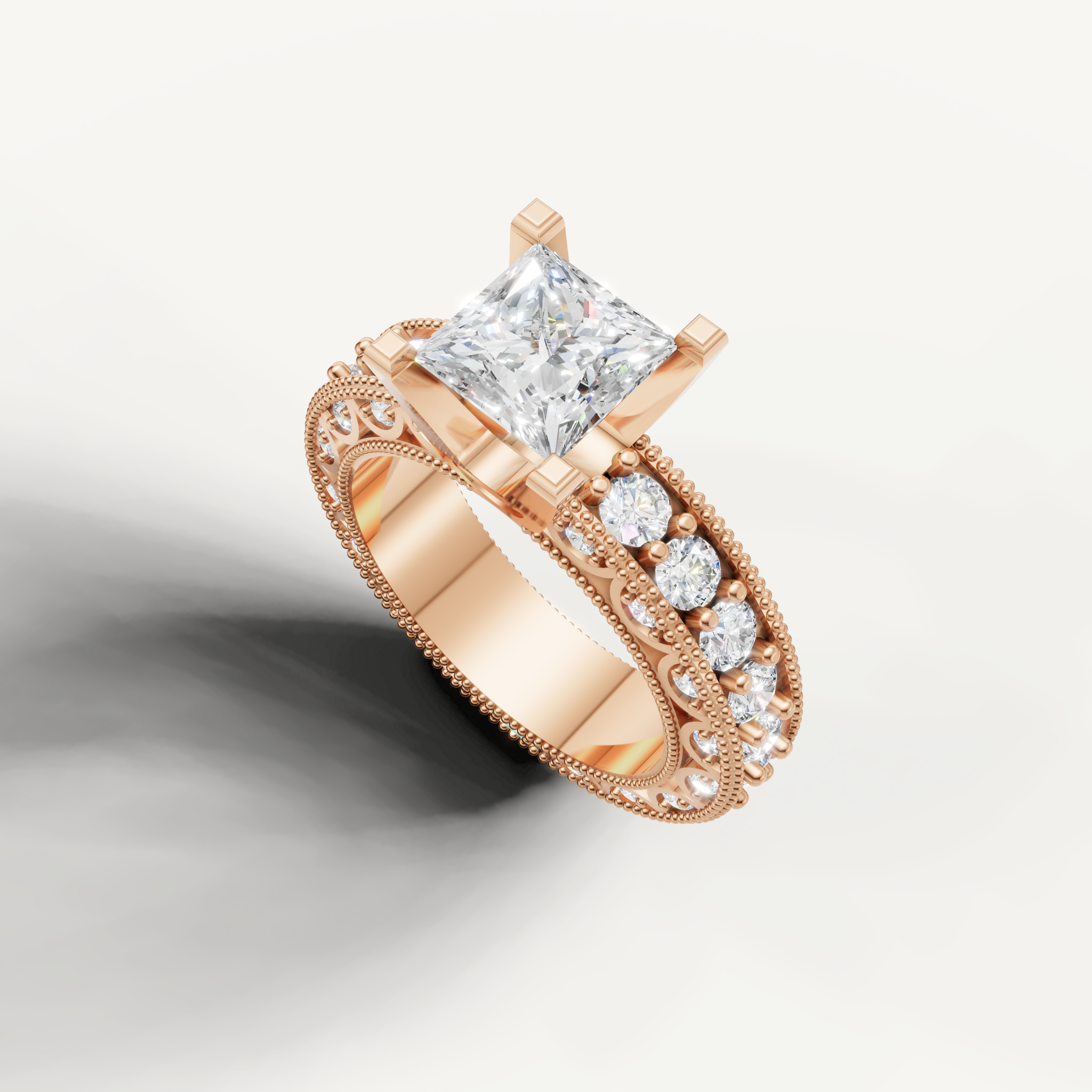 Luxury Seo yellow gold princess cut diamond ring with sparkling side stones by Raul Diamonds.