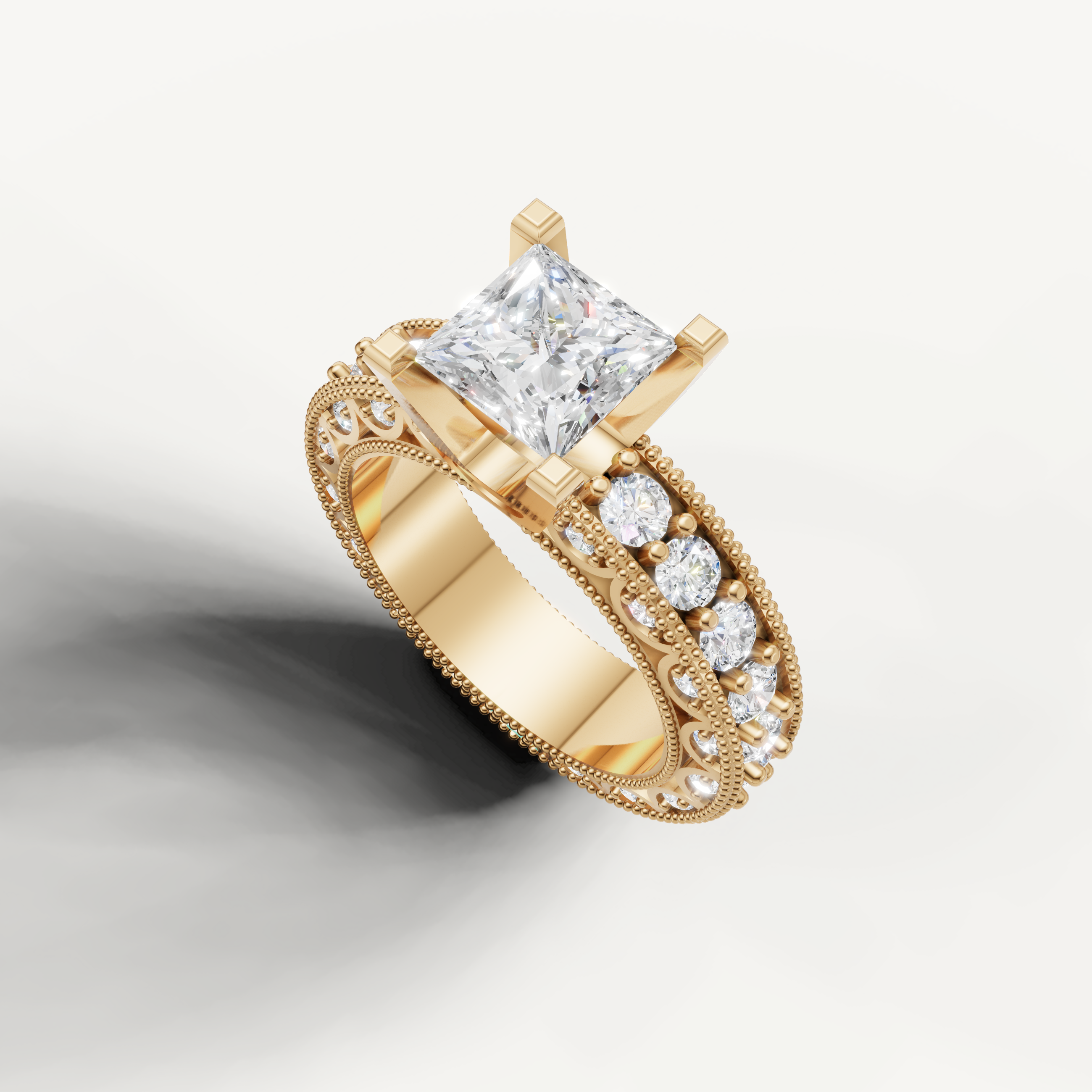Seo white gold princess cut engagement ring with brilliant accent diamonds by Raul Diamonds.