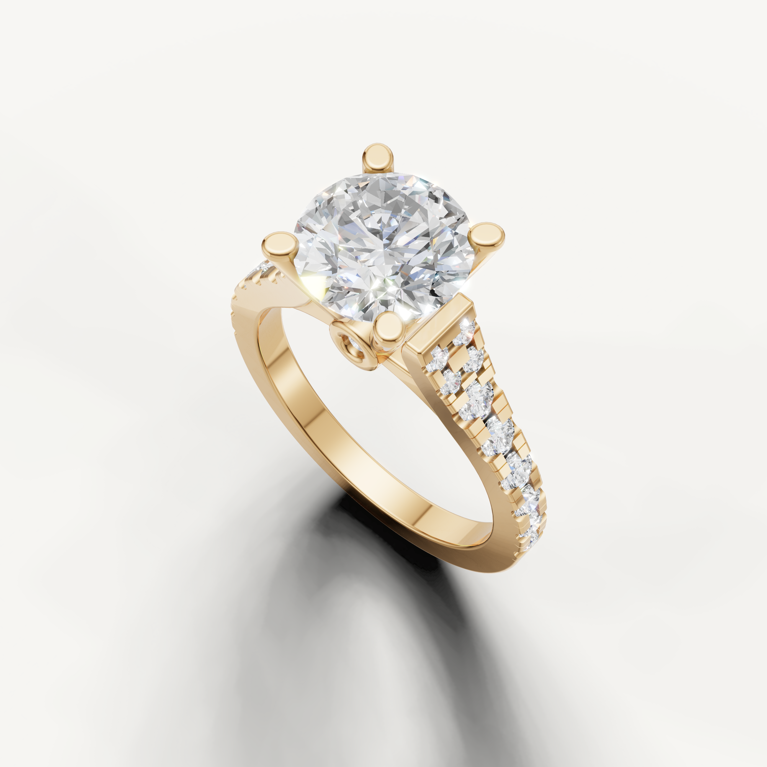 Seo white gold round diamond engagement ring with polished finish by Raul Diamonds.