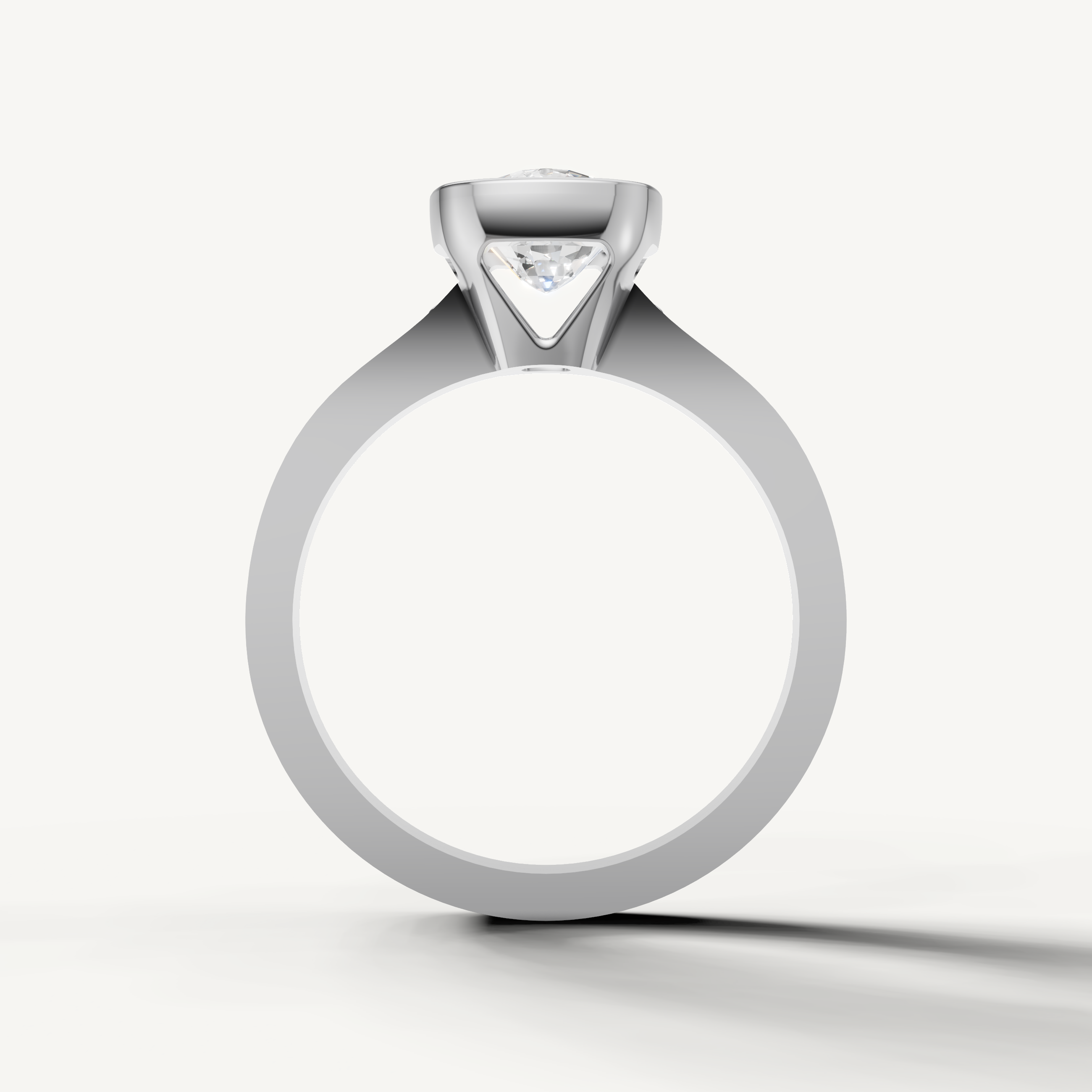 Premium Seo white gold bezel cushion diamond engagement ring by Raul Diamonds.