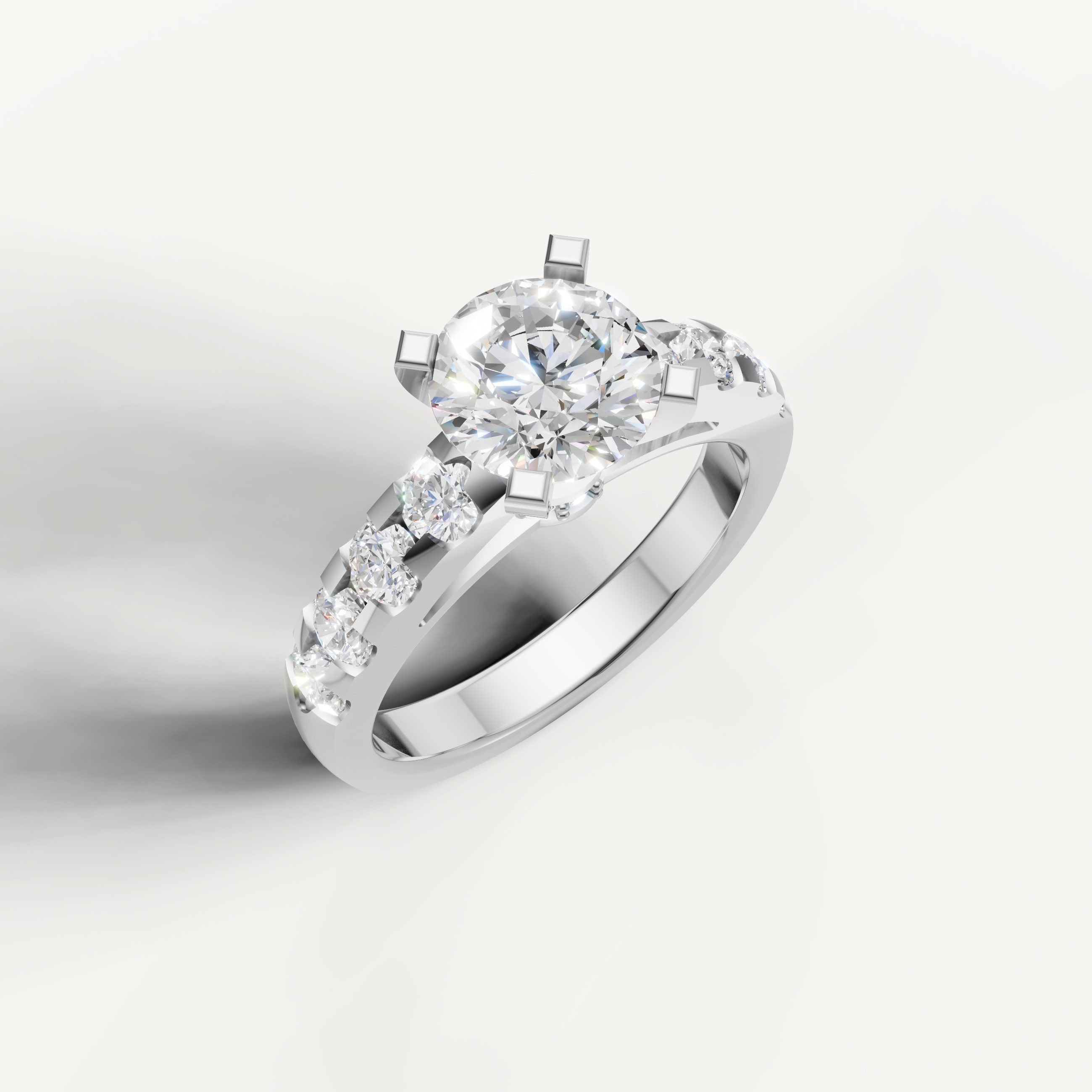 Timeless Seo yellow gold round engagement ring with side diamonds by Raul Diamonds.