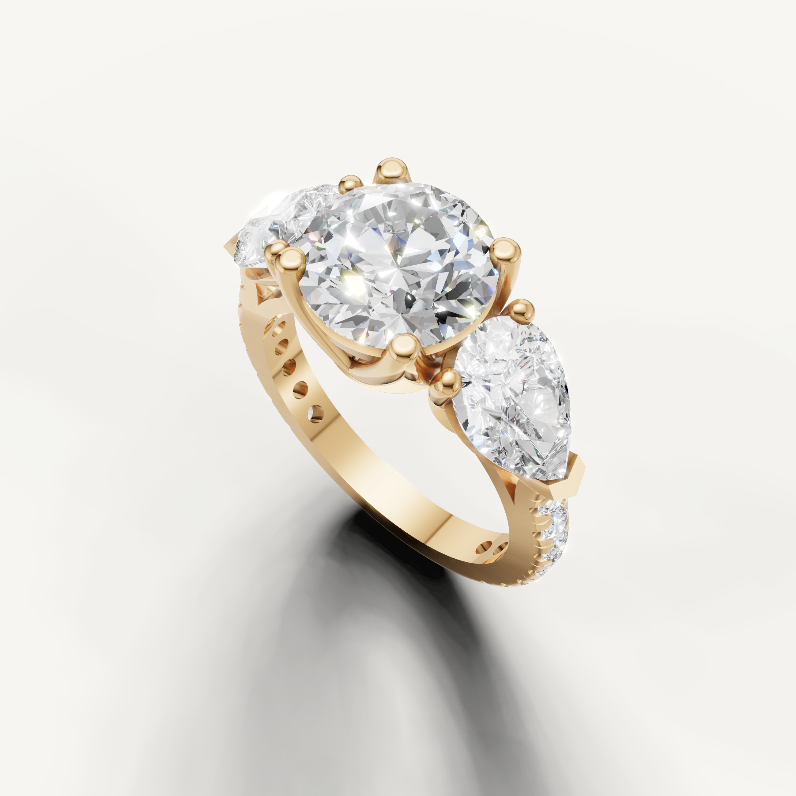 Seo white gold three stone oval diamond engagement ring by Raul Diamonds.