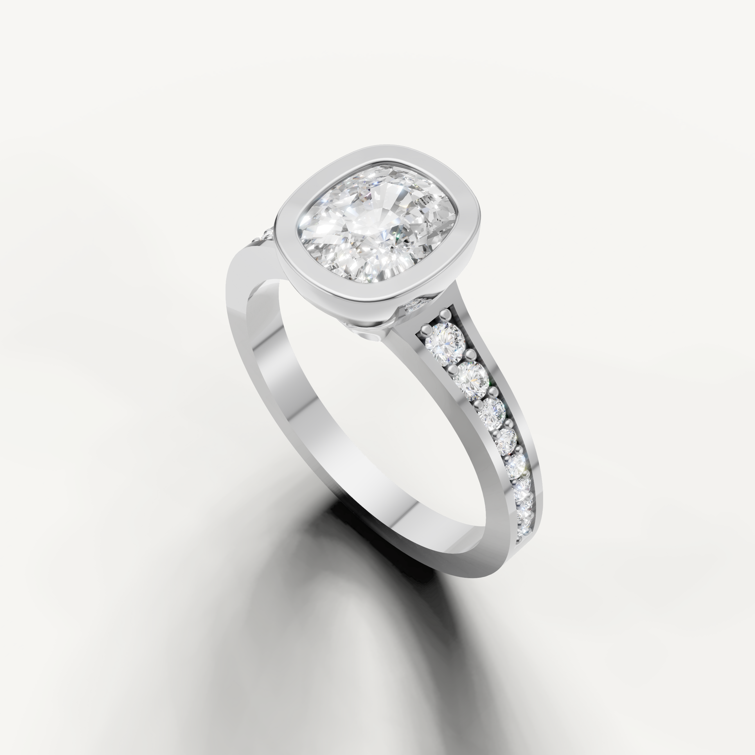 Romantic Seo rose gold cushion cut engagement ring with pavé accents from Raul Diamonds.