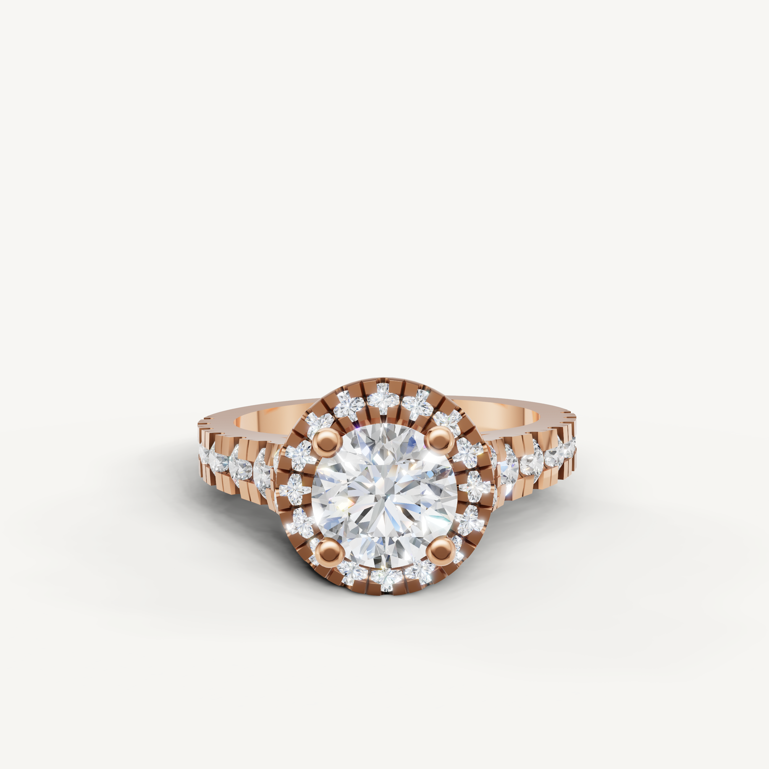 Elegant Seo rose gold halo diamond engagement ring crafted by Raul Diamonds.