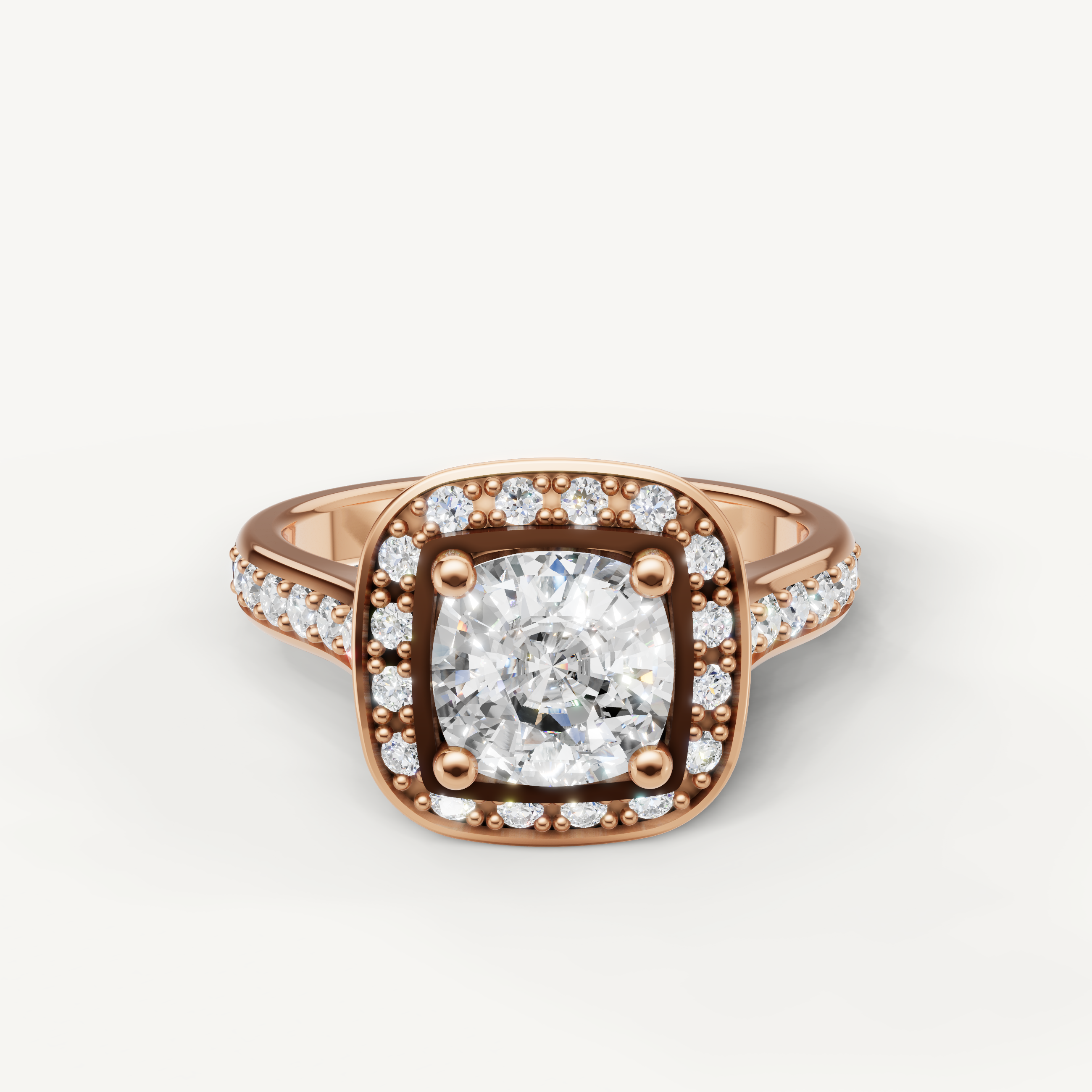 Luxury Seo rose gold pavé halo diamond ring crafted by Raul Diamonds.