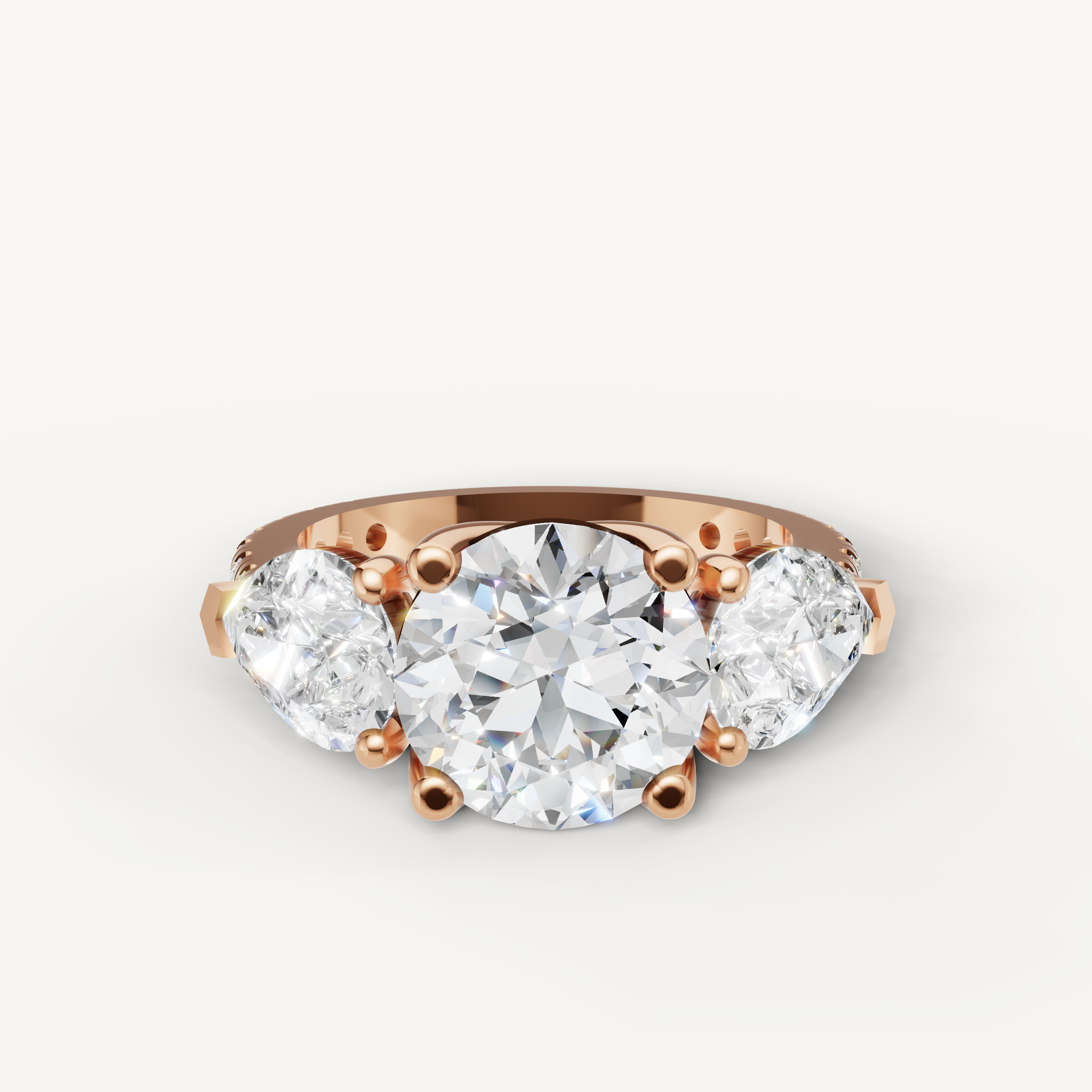 Elegant Seo rose gold oval engagement ring with sparkling three stone setting from Raul Diamonds.