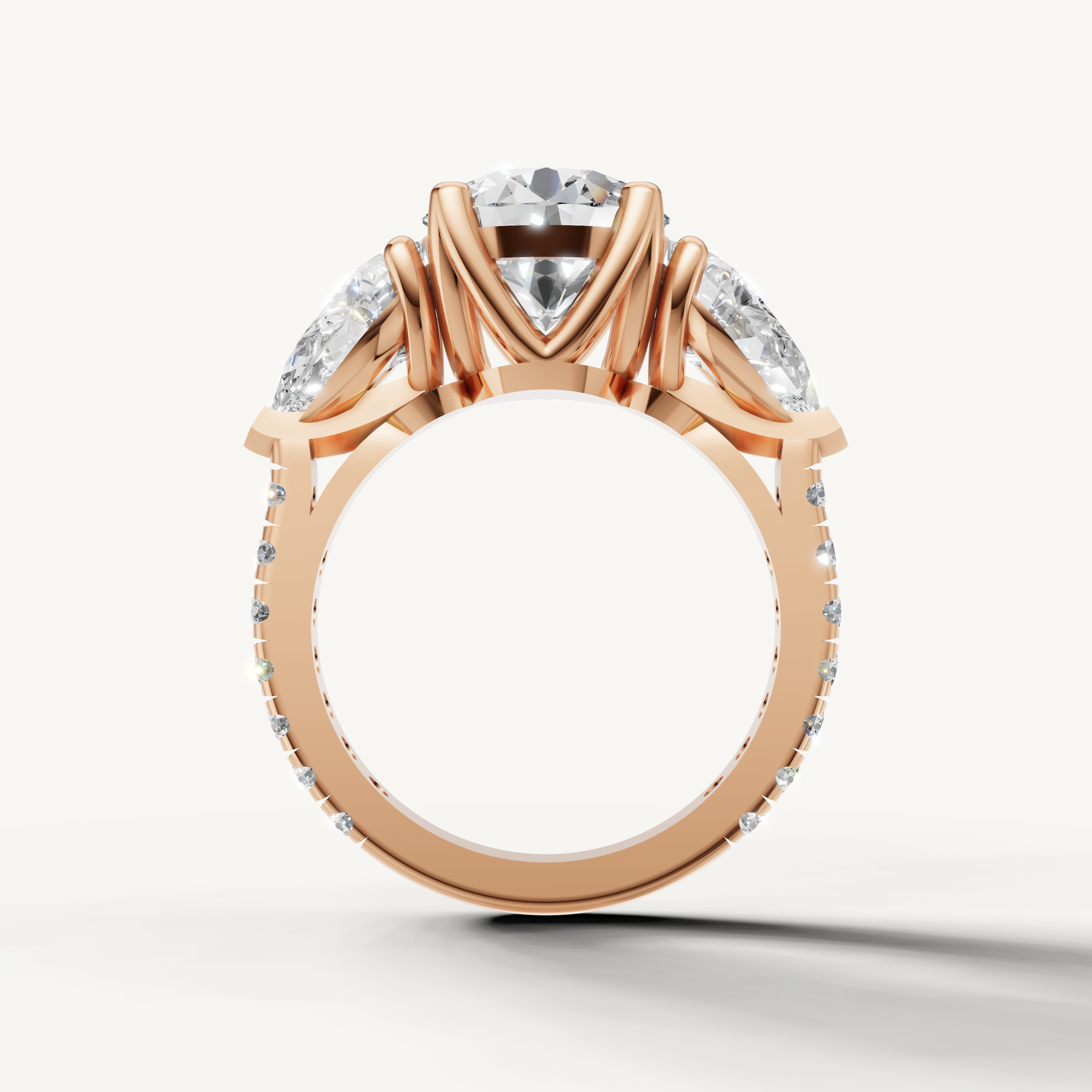 Seo Three Stone Oval Cut Ring Rose Gold