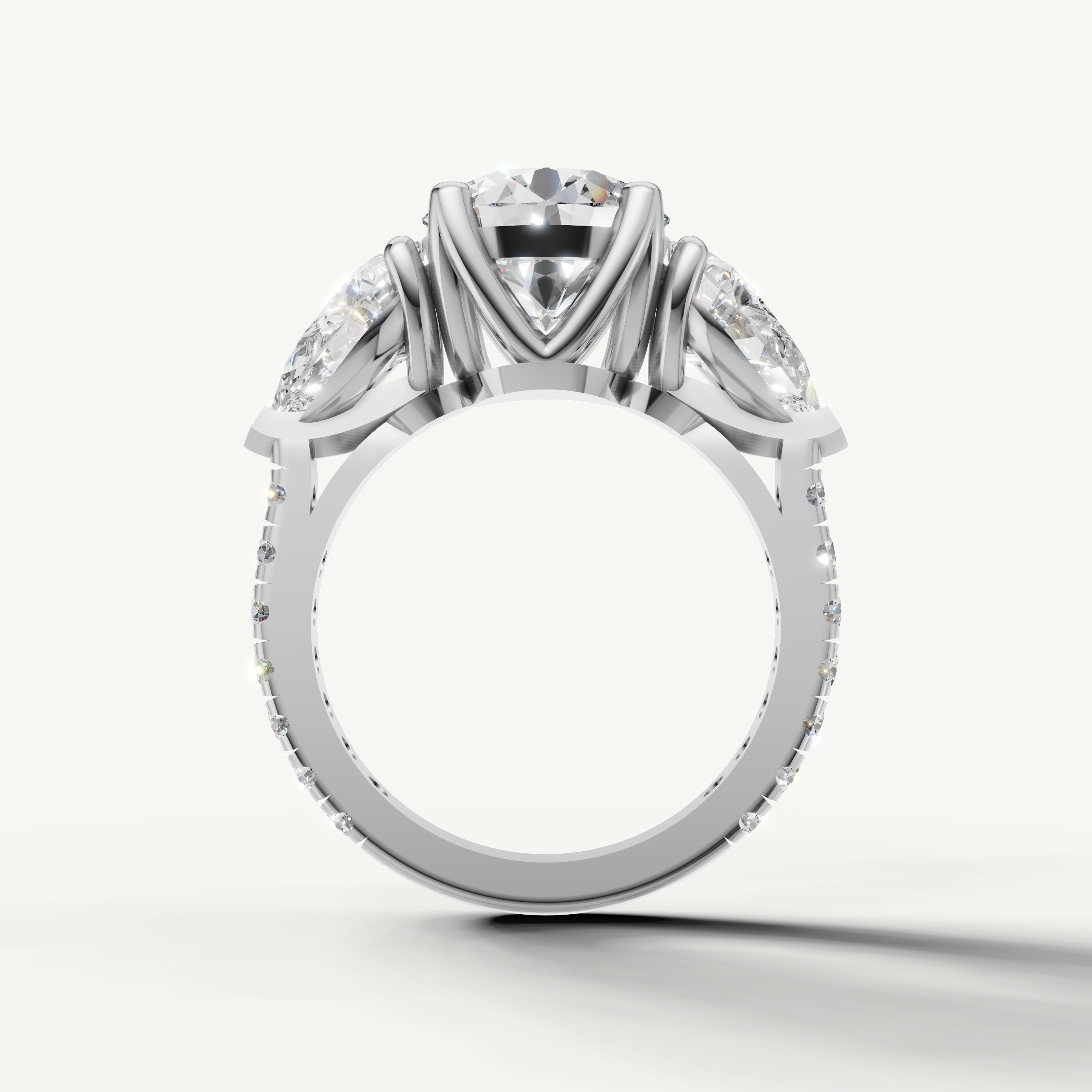 Premium Seo white gold oval three stone diamond ring by Raul Diamonds.