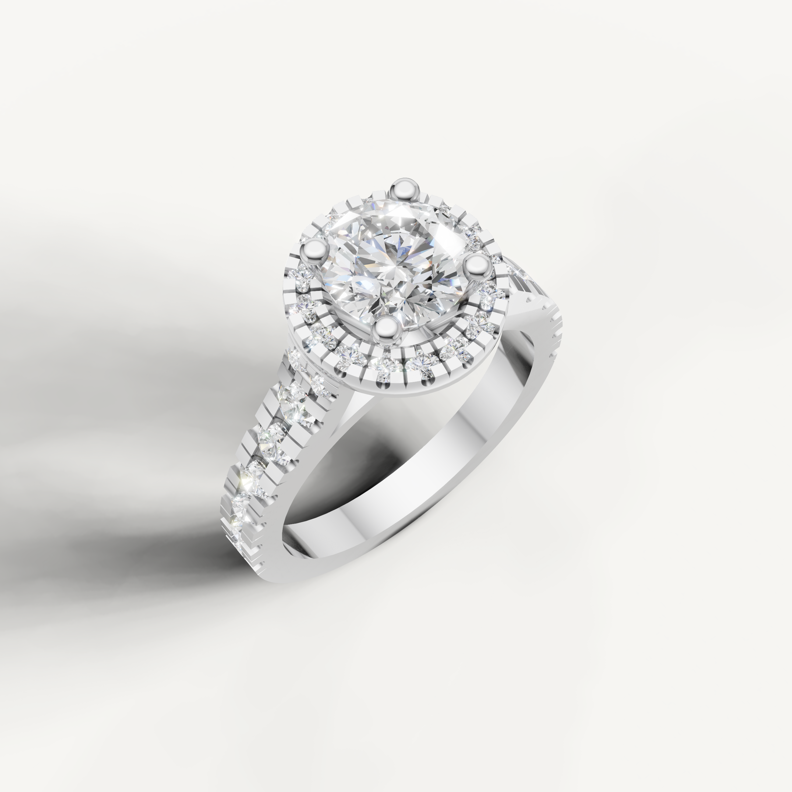 Timeless Seo yellow gold halo ring with sparkling accent diamonds by Raul Diamonds.
