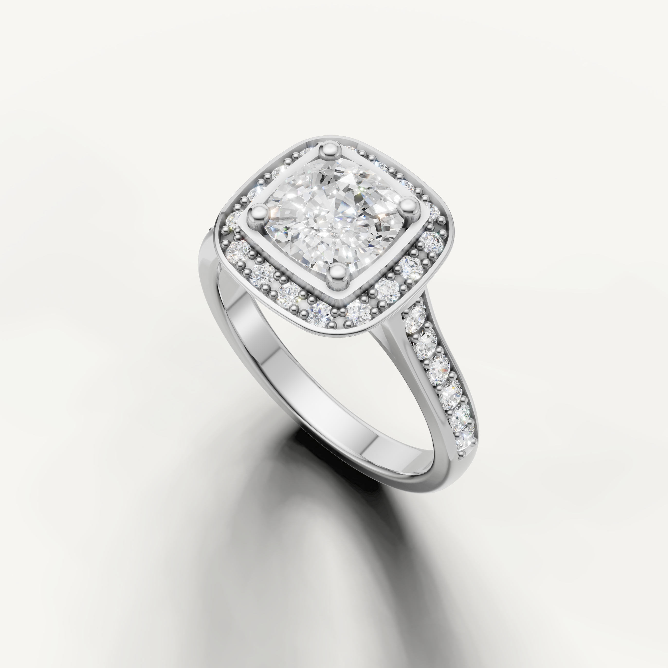 Romantic Seo rose gold diamond halo engagement ring with pavé setting by Raul Diamonds.