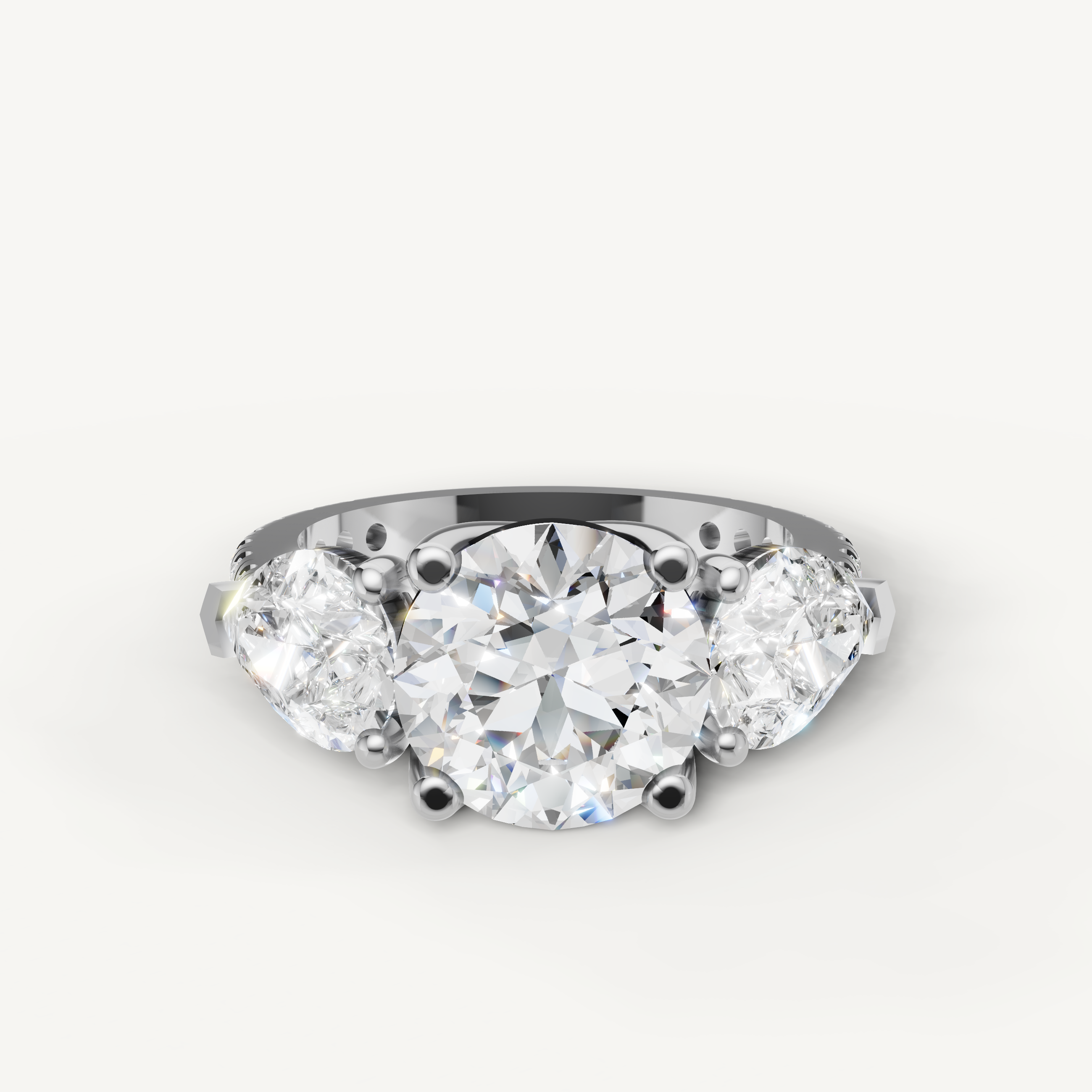 Seo white gold oval center stone ring with matching side diamonds by Raul Diamonds.