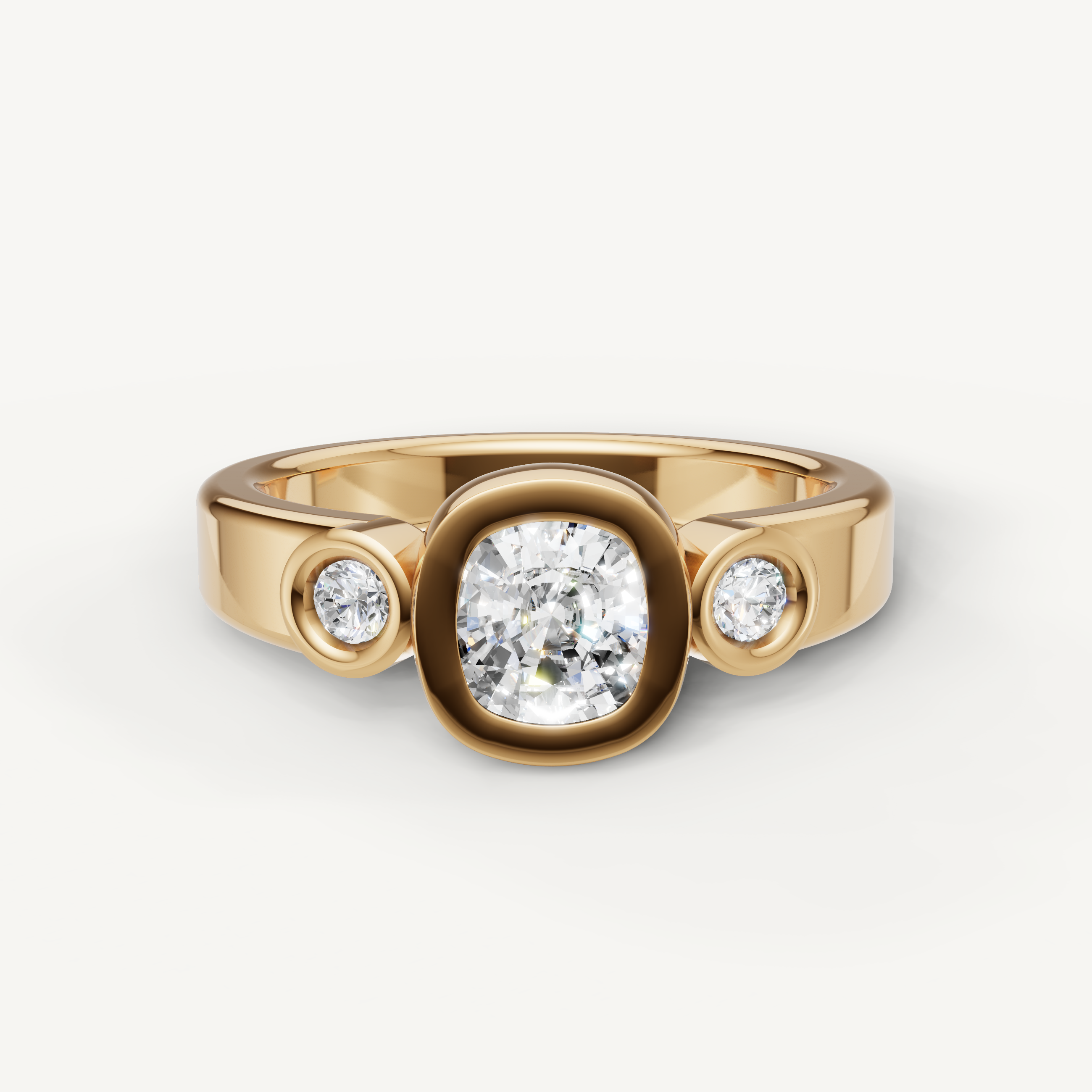 Seo yellow gold bezel set diamond engagement ring by Raul Diamonds.