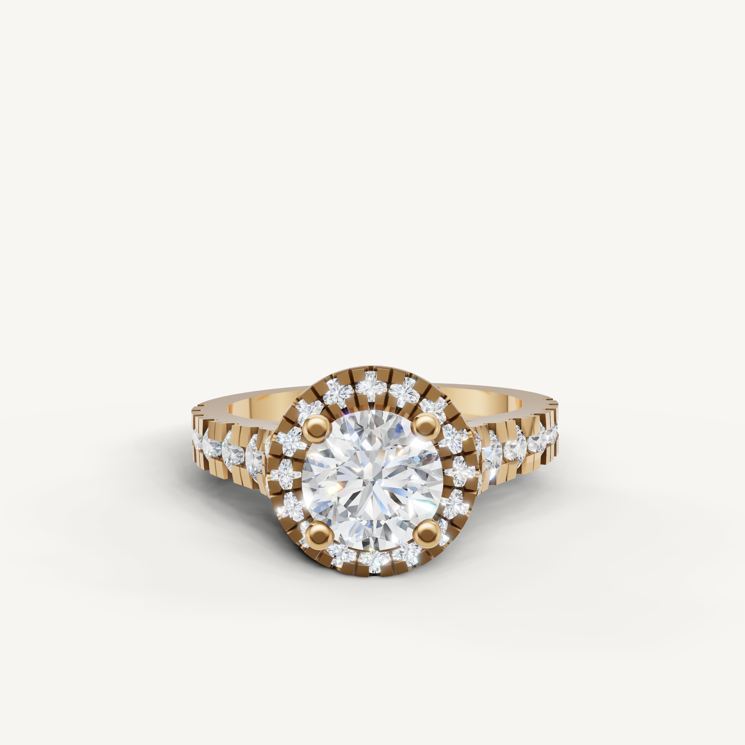 Seo yellow gold halo diamond engagement ring by Raul Diamonds.