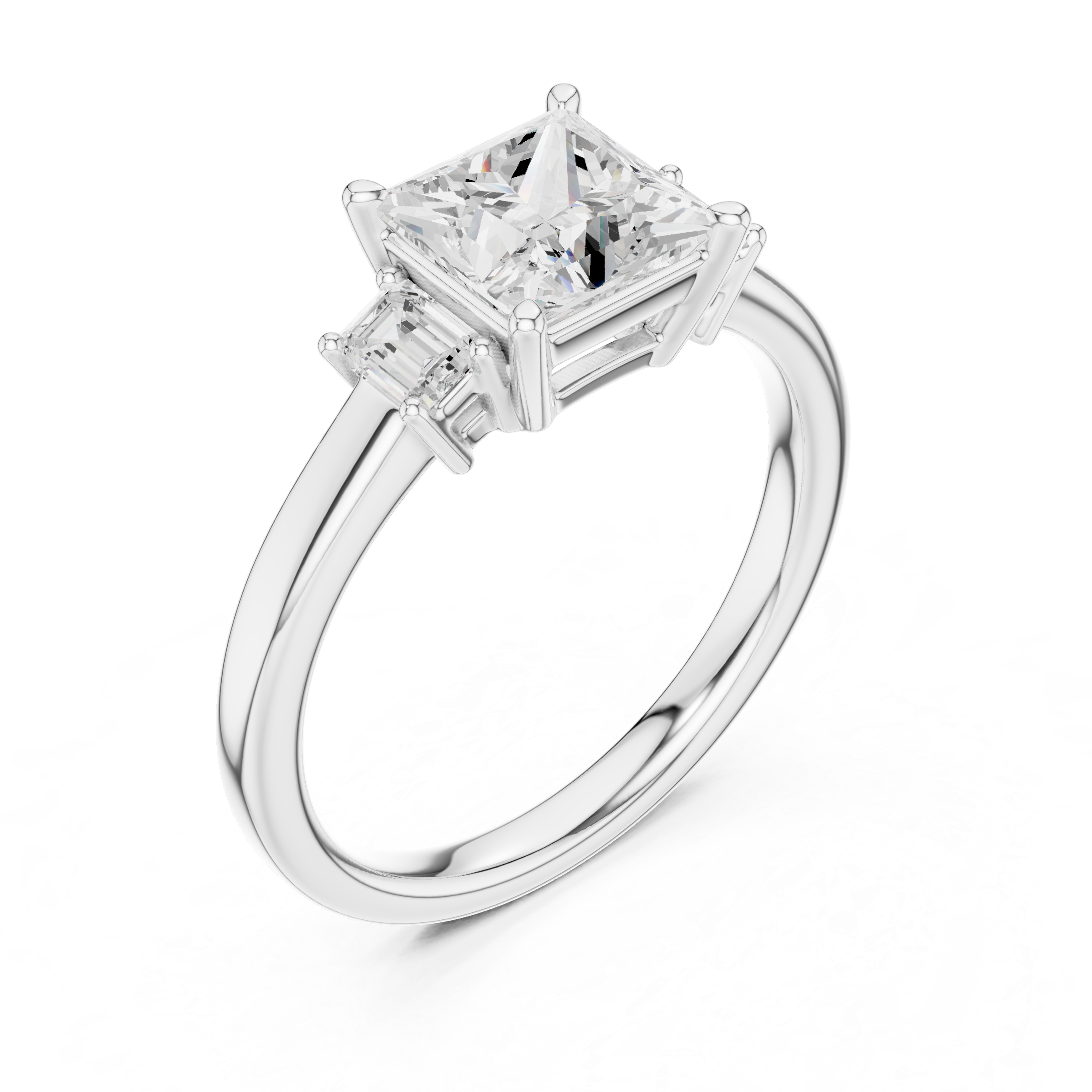 Princess and emerald cut three-stone lab diamond ring