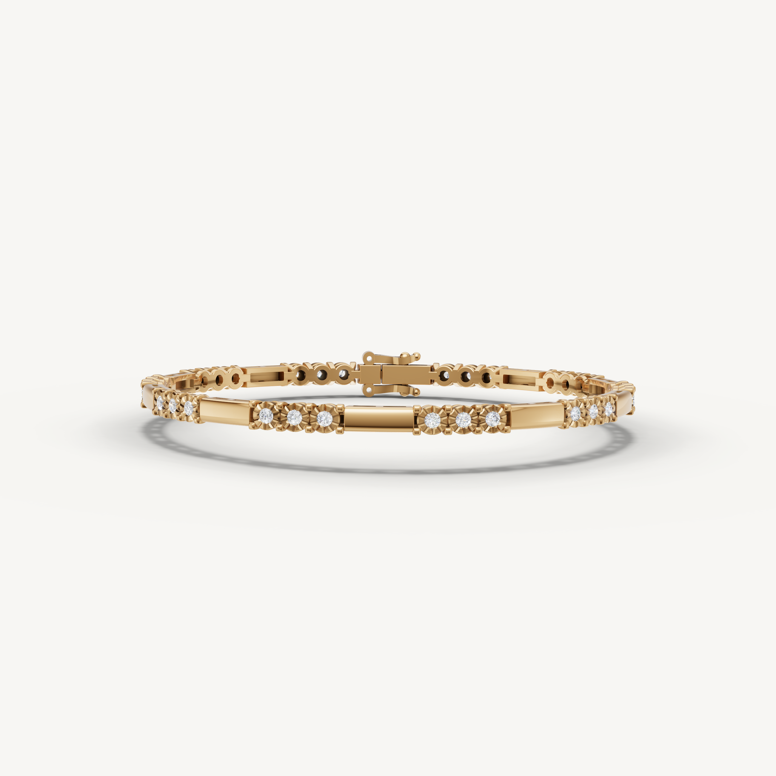 Yellow gold lab grown diamond tennis bracelet with modern geometric link design by Raul Diamonds