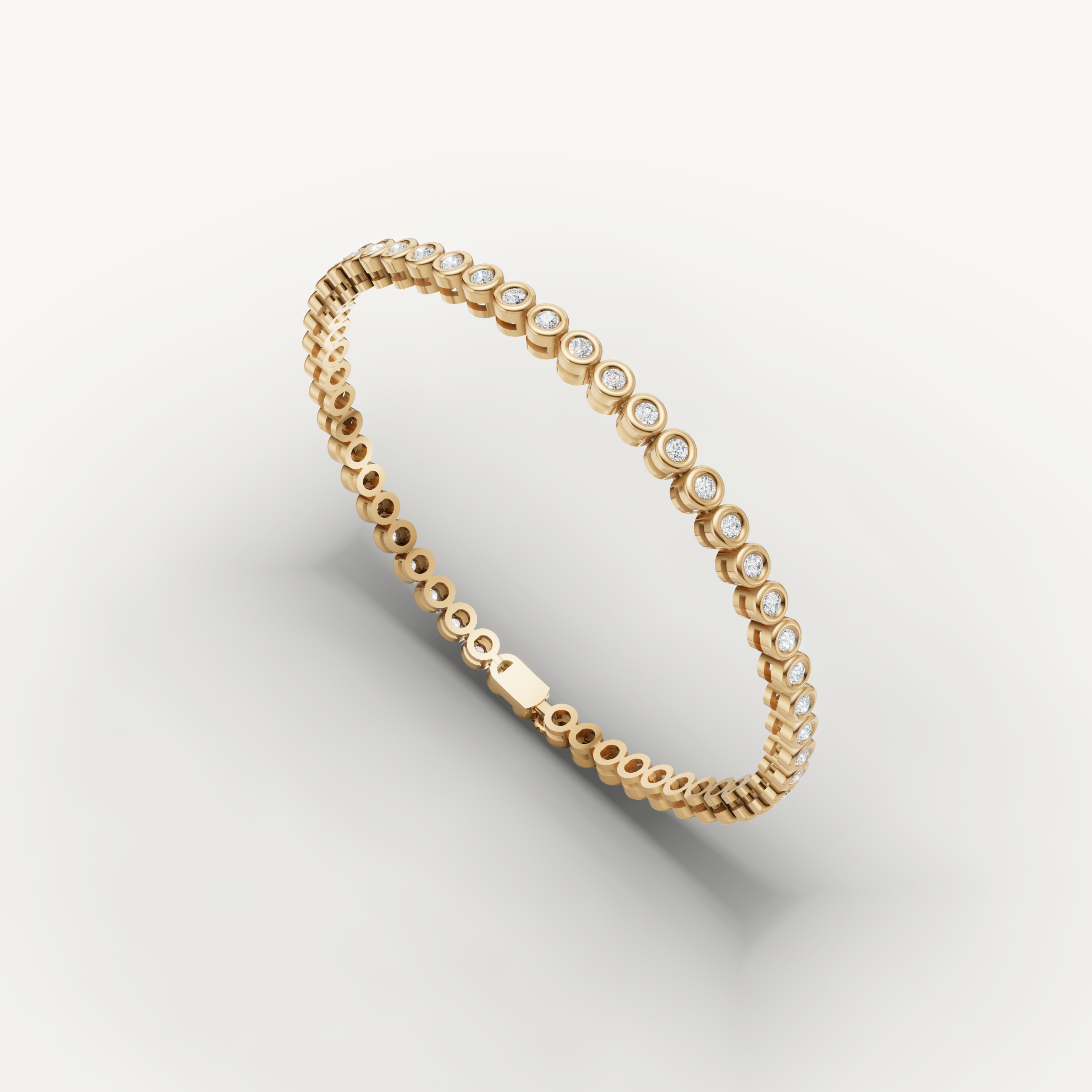 Elegant yellow gold lab grown diamond bracelet with sleek bezel settings by Raul Diamonds