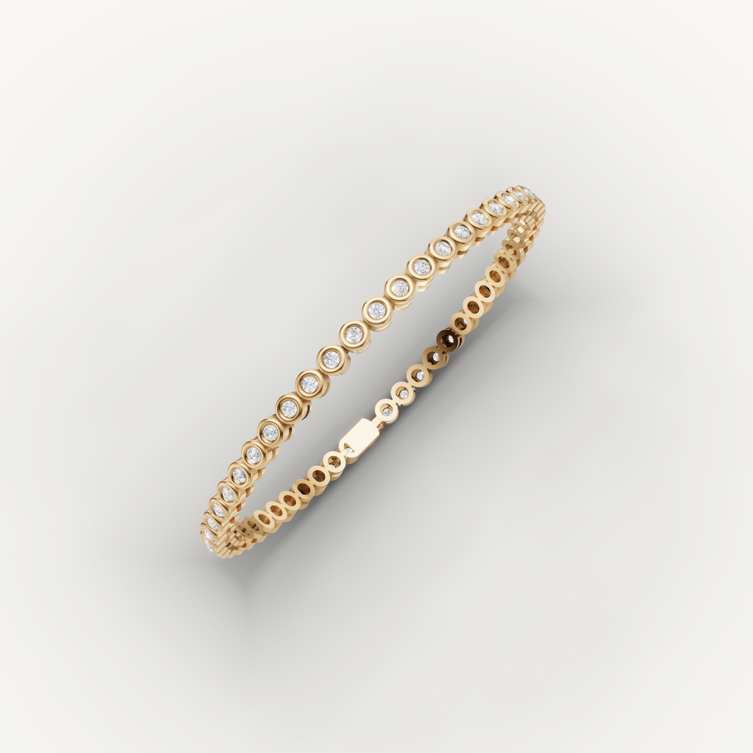 Yellow gold fine jewelry tennis bracelet with modern minimalist diamond design by Raul Diamonds