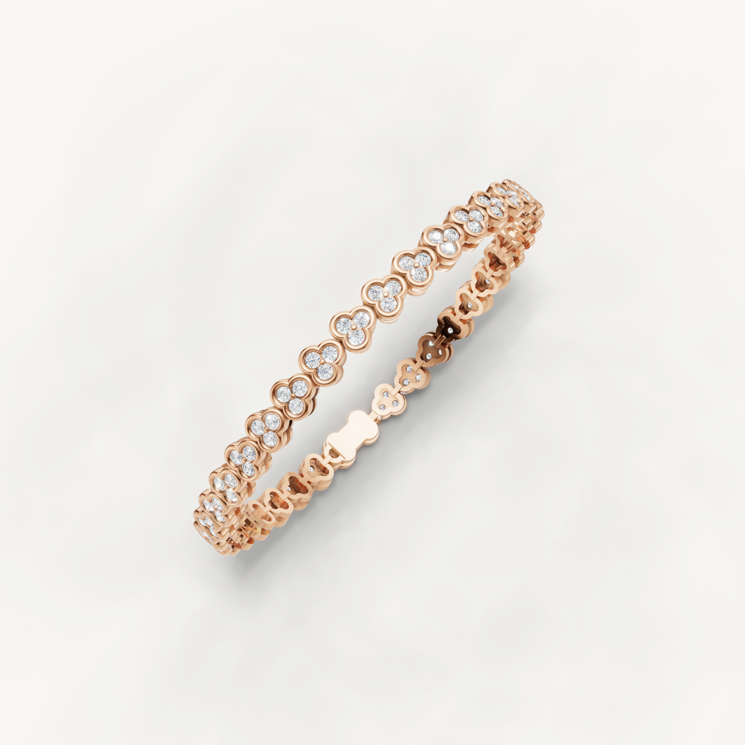 Rose gold fine jewelry bracelet with clover inspired lab grown diamond design by Raul Diamonds