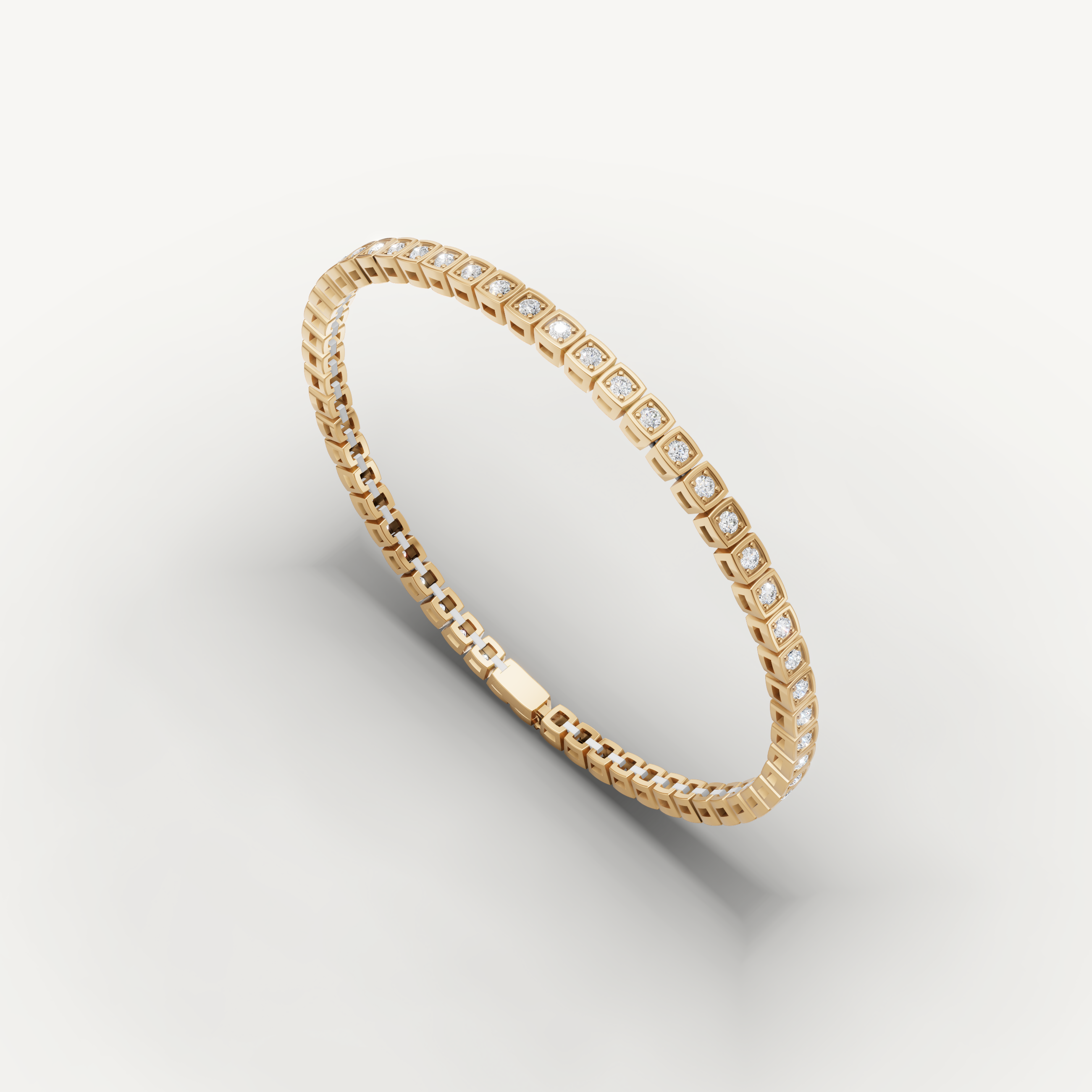 Luxury yellow gold tennis bracelet with contemporary bezel diamond design by Raul Diamonds