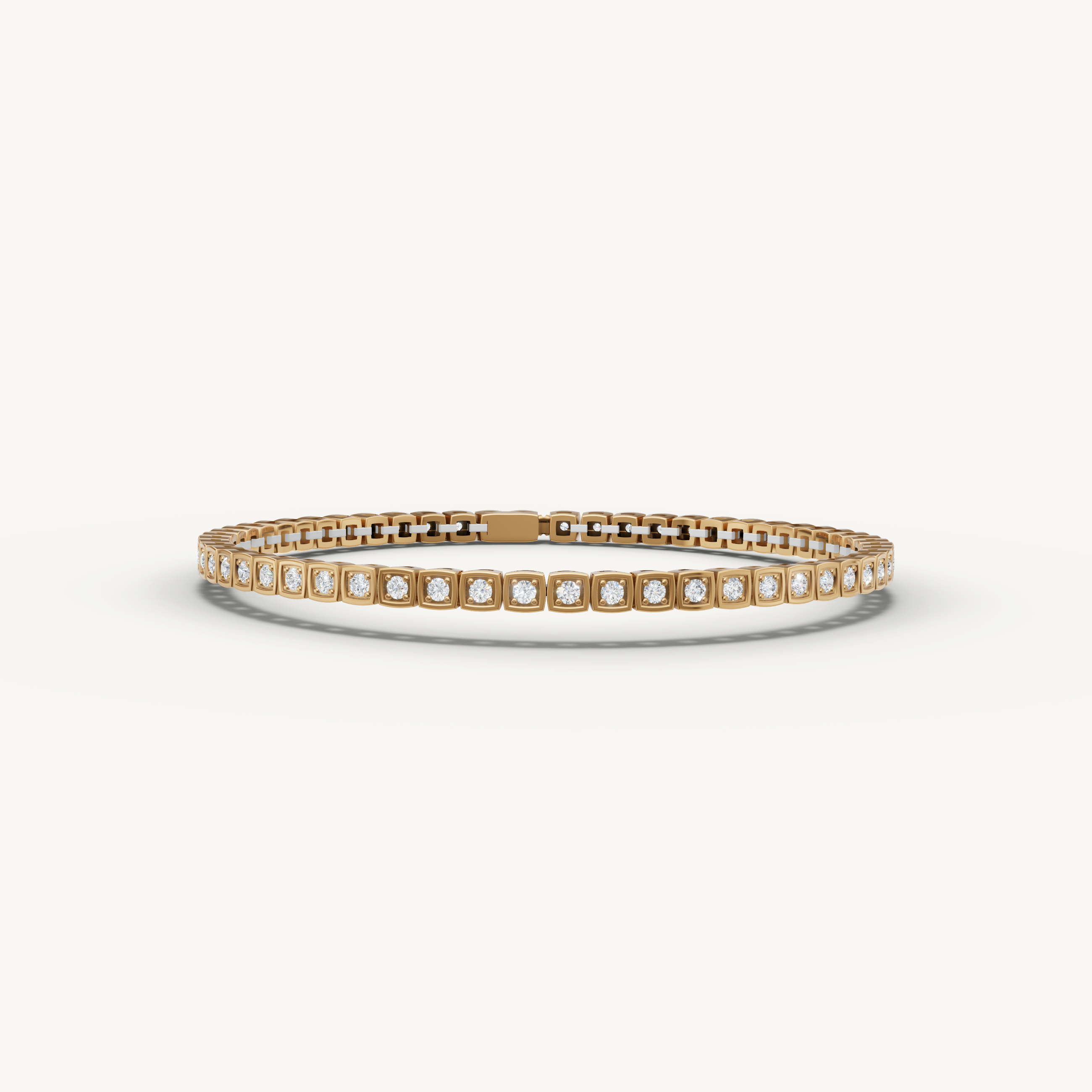 Yellow gold bezel set lab grown diamond tennis bracelet with modern luxury styling by Raul Diamonds