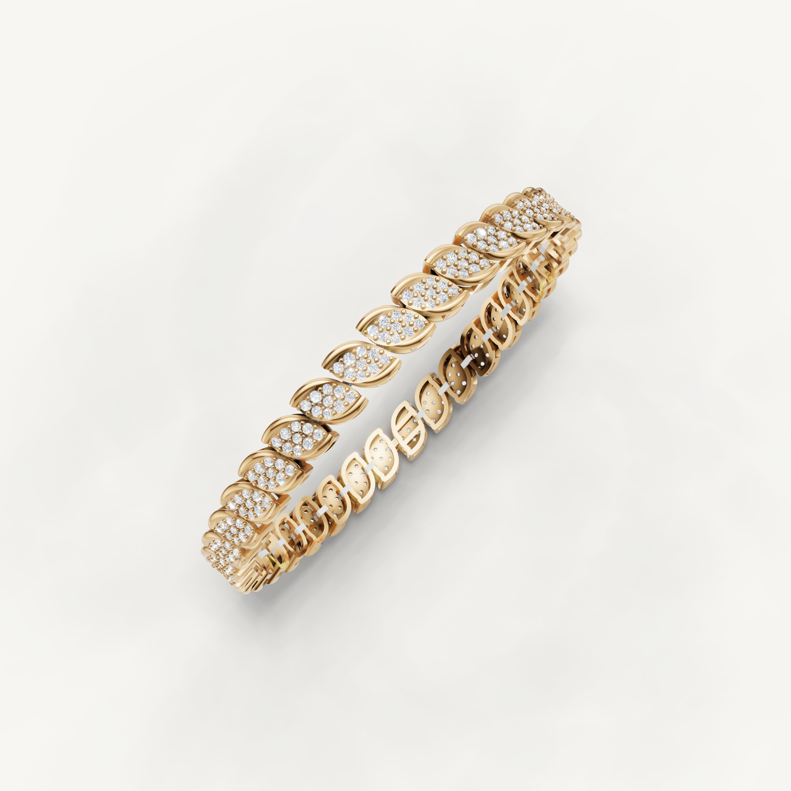 Yellow gold fine jewelry bracelet with pavé lab grown diamond detailing by Raul Diamonds