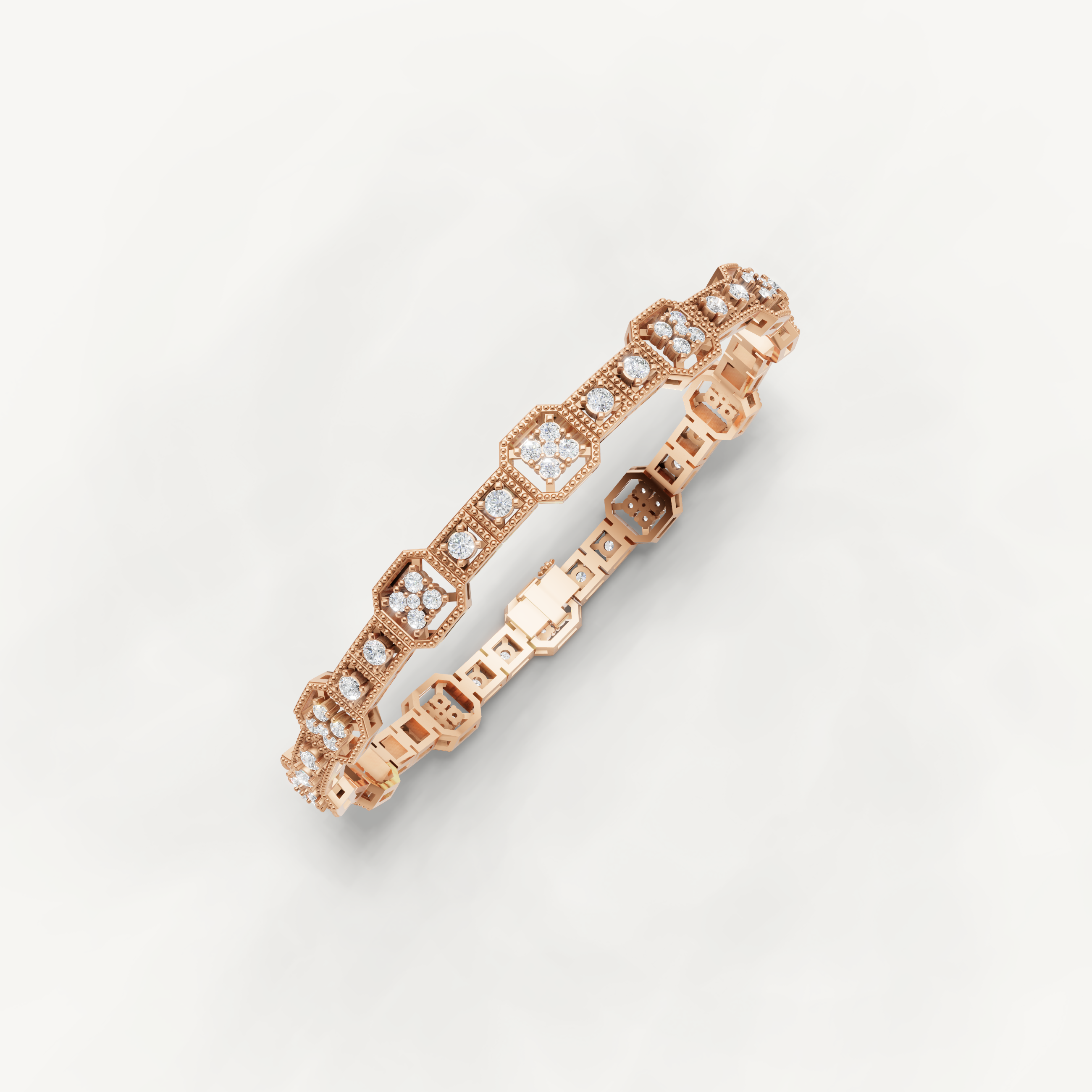 Rose gold fine jewelry tennis bracelet with elegant bezel set diamonds by Raul Diamonds