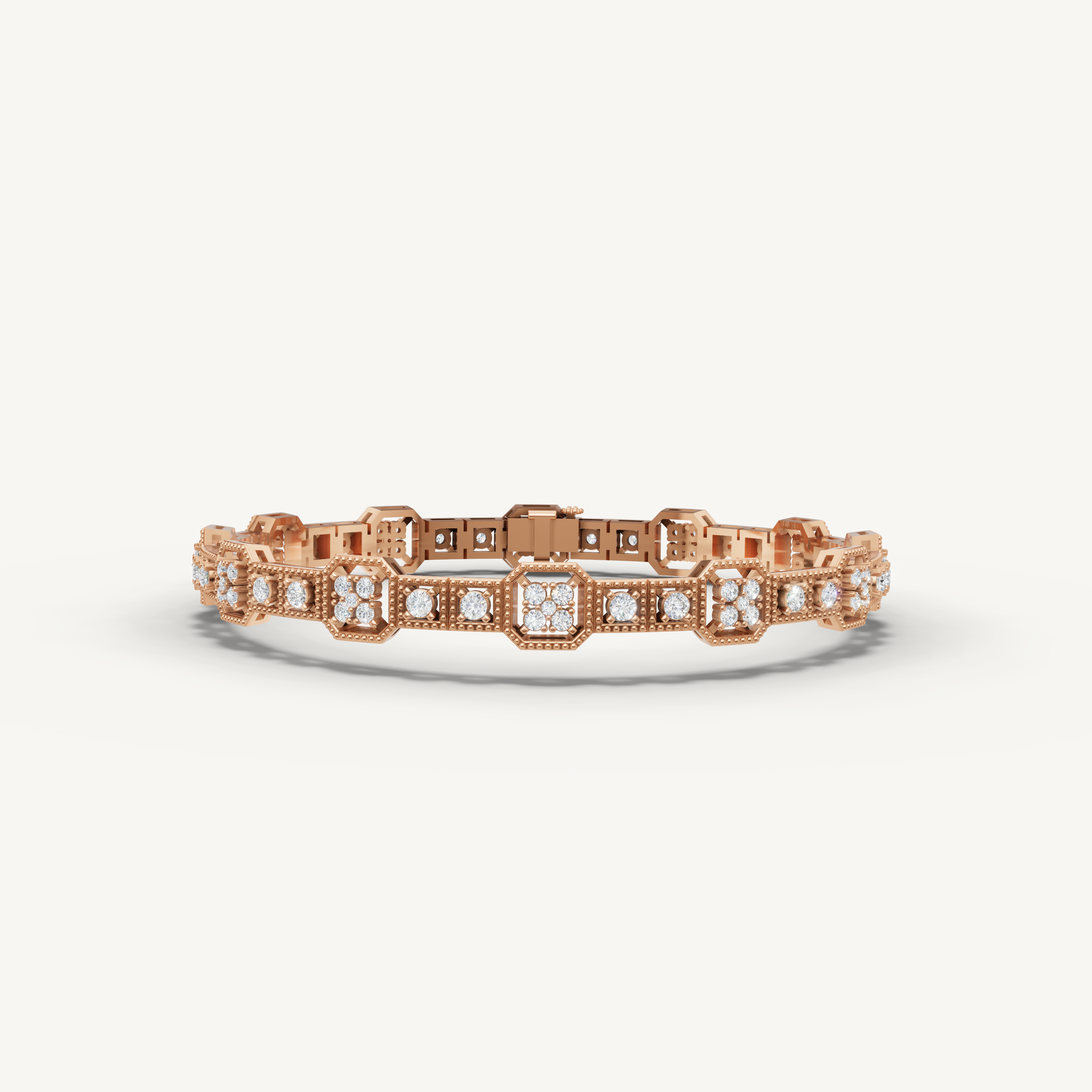 Rose gold geometric lab grown diamond tennis bracelet with vintage sparkle by Raul Diamonds