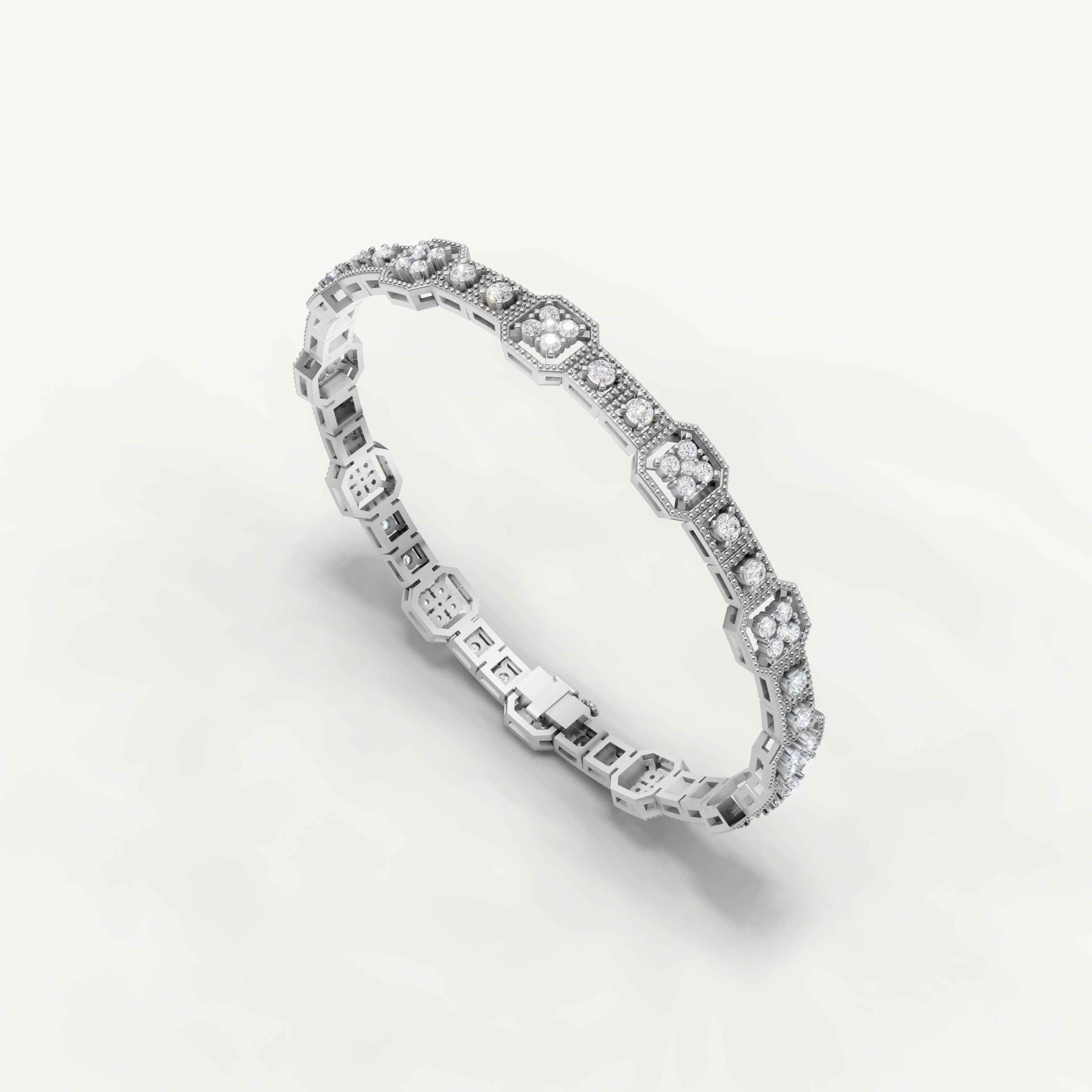 Elegant white gold diamond tennis bracelet with contemporary vintage styling by Raul Diamonds