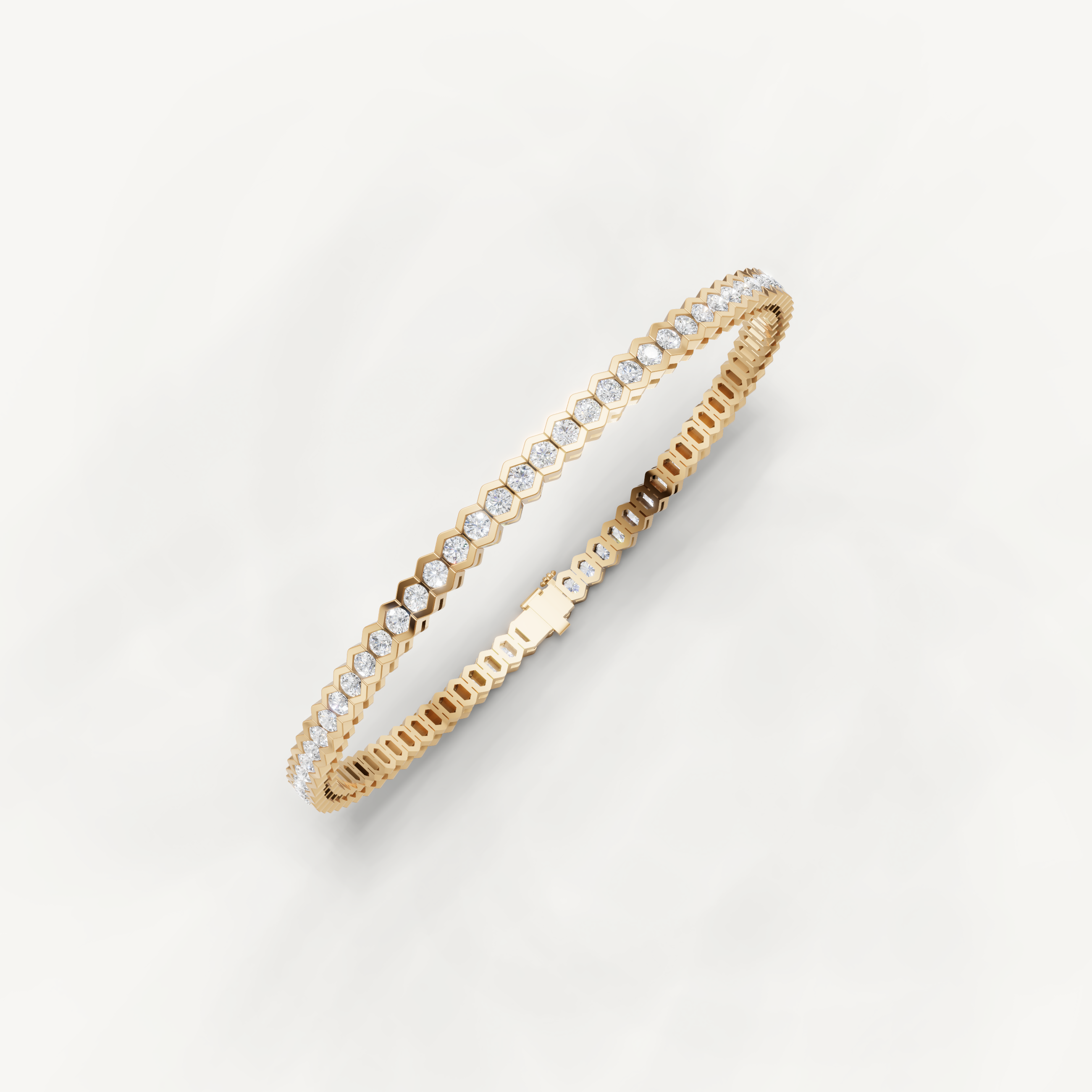 Yellow gold fine jewelry tennis bracelet featuring round lab grown diamonds by Raul Diamonds