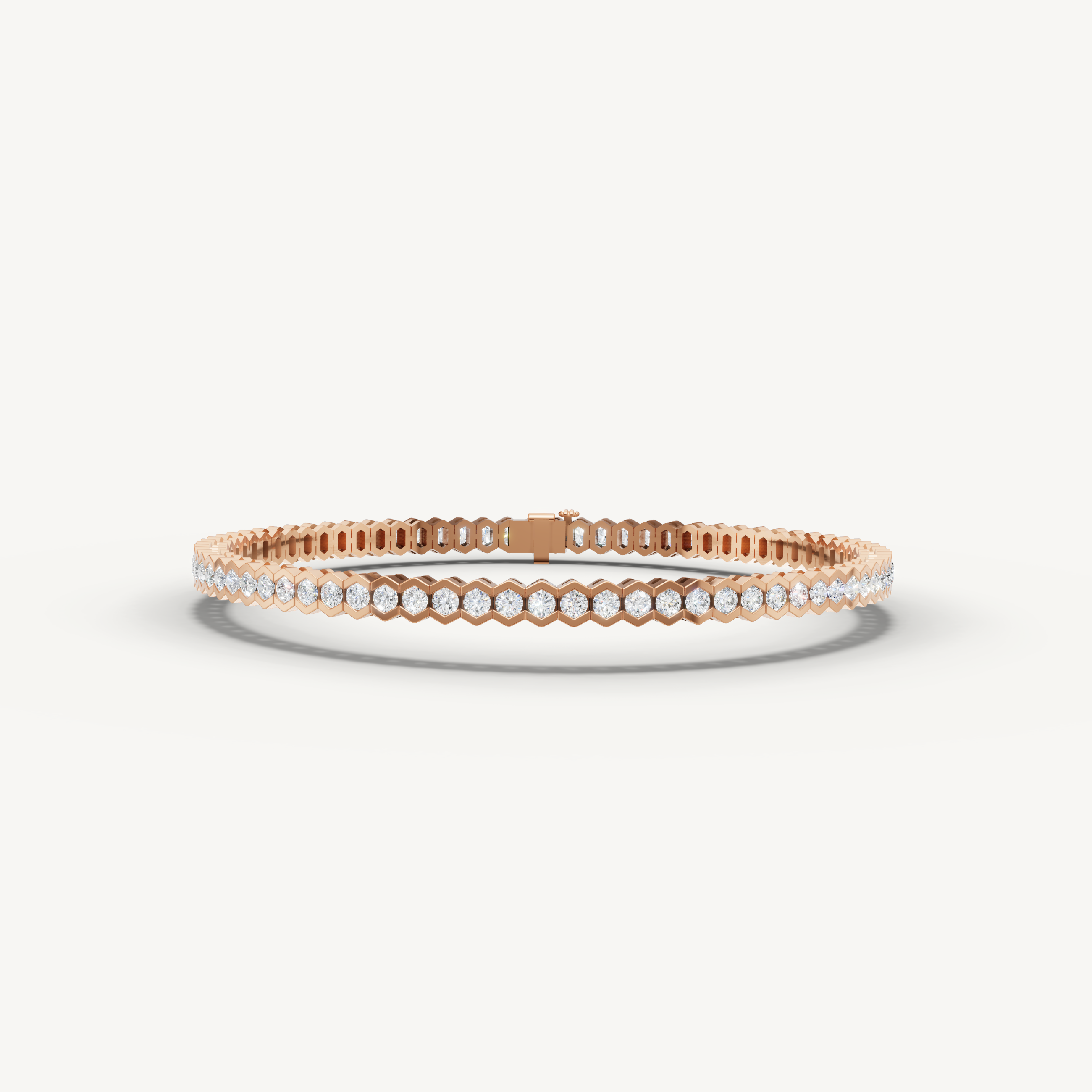Rose gold bezel set lab grown diamond tennis bracelet with geometric elegance by Raul Diamonds