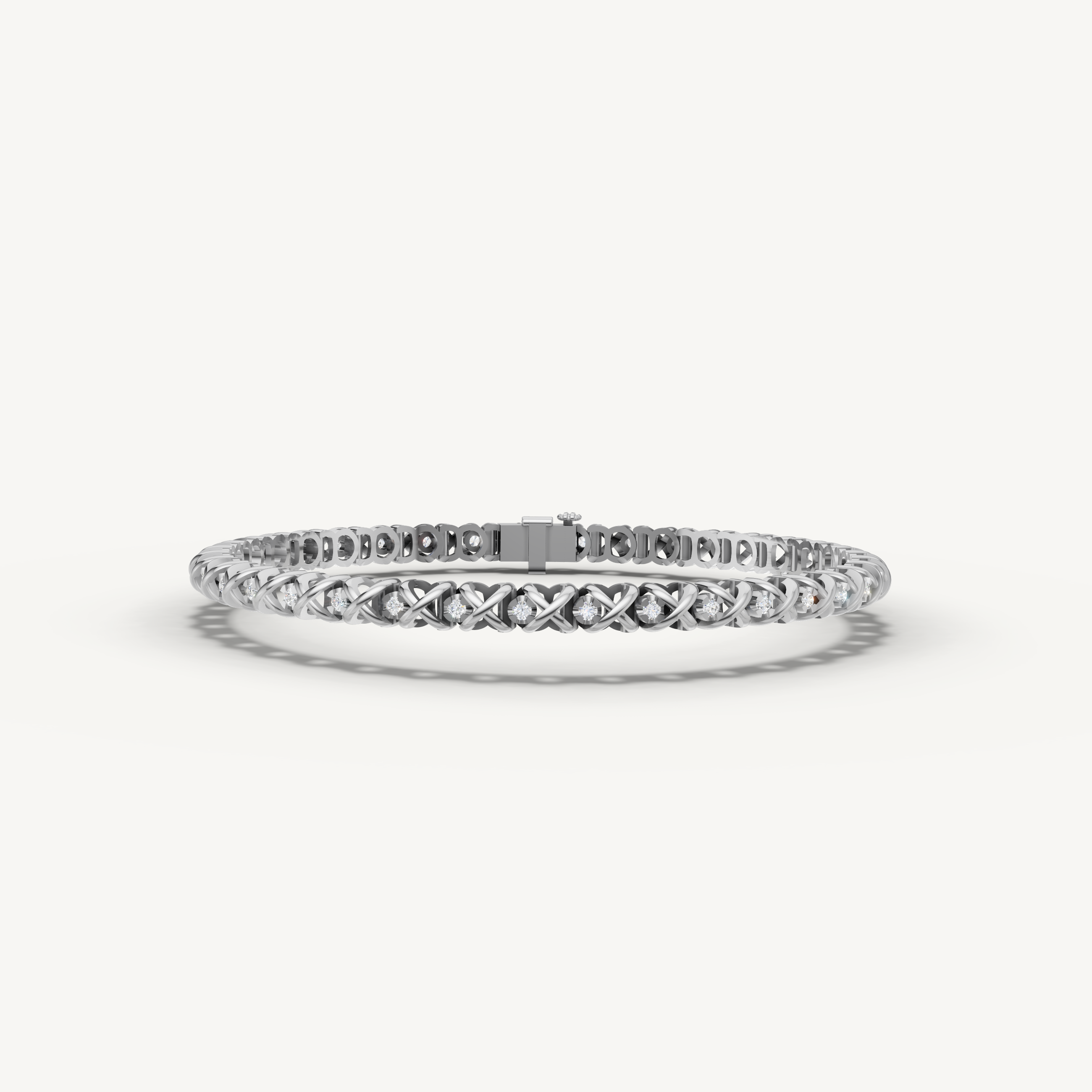 White gold crossover lab grown diamond tennis bracelet with woven detailing by Raul Diamonds
