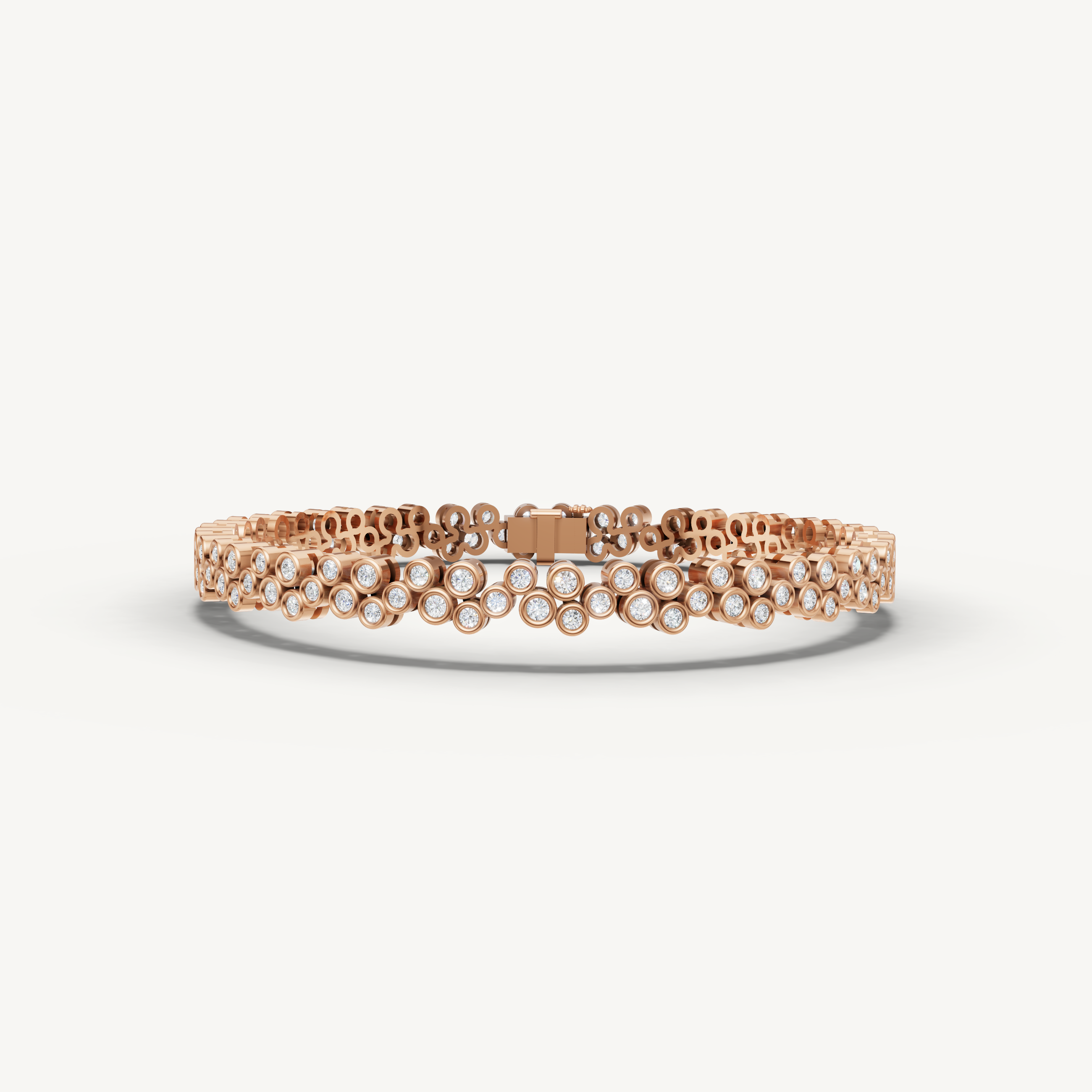 Rose gold bezel set lab grown diamond tennis bracelet with floral cluster detailing by Raul Diamonds