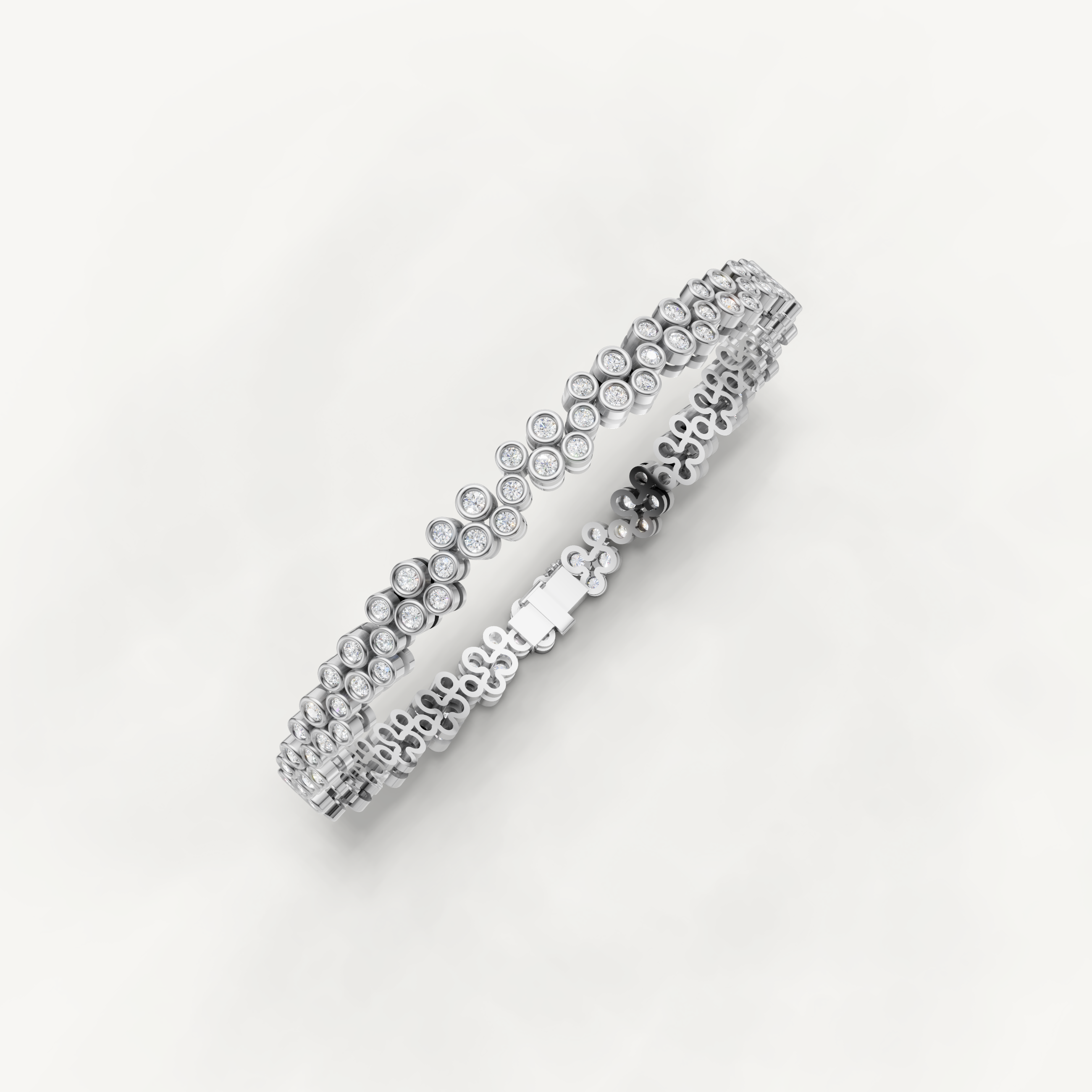 White gold fine jewelry tennis bracelet with bezel set lab grown diamonds by Raul Diamonds