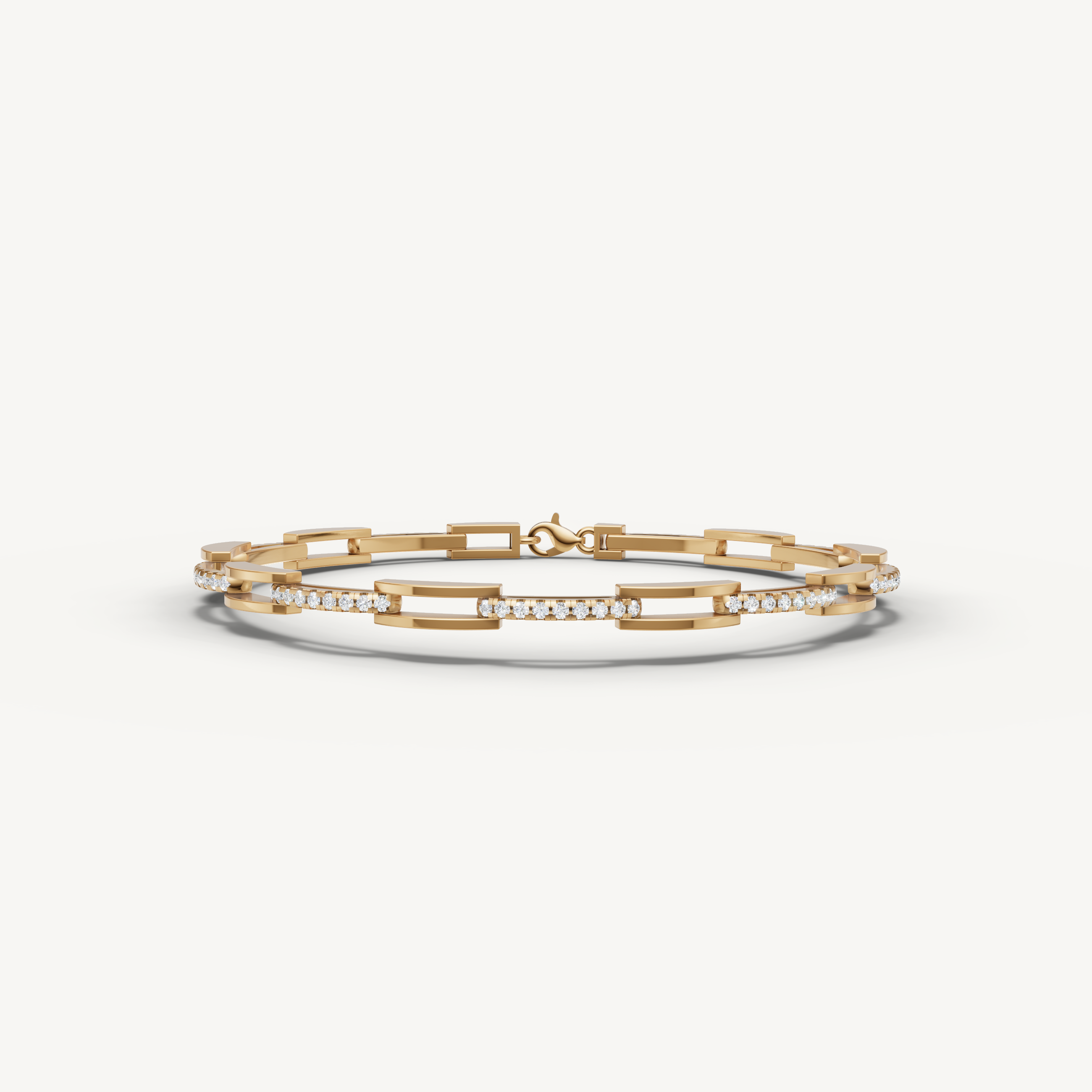 Yellow gold geometric lab grown diamond bracelet with modern open link design by Raul Diamonds