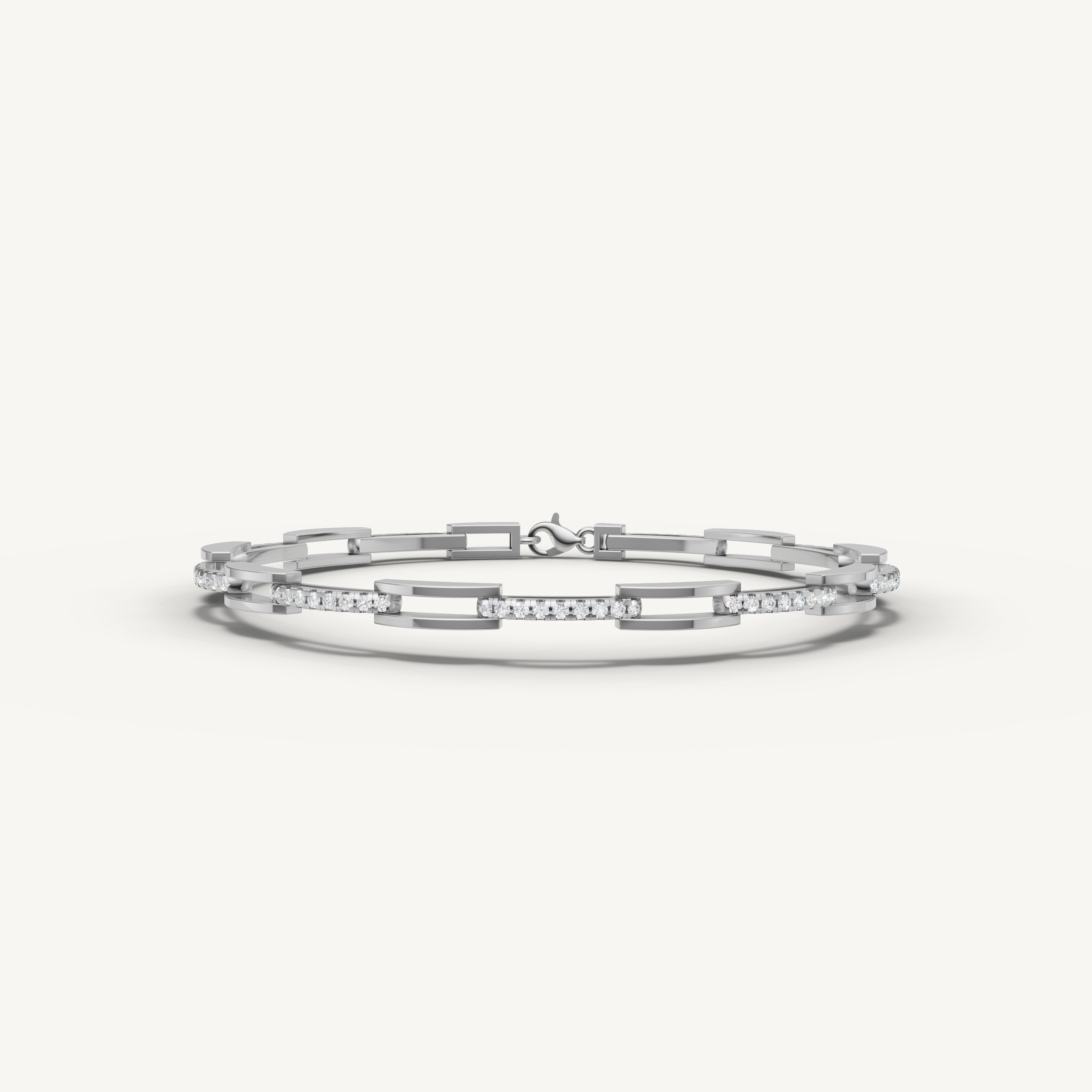 White gold geometric lab grown diamond bracelet with modern open link design by Raul Diamonds