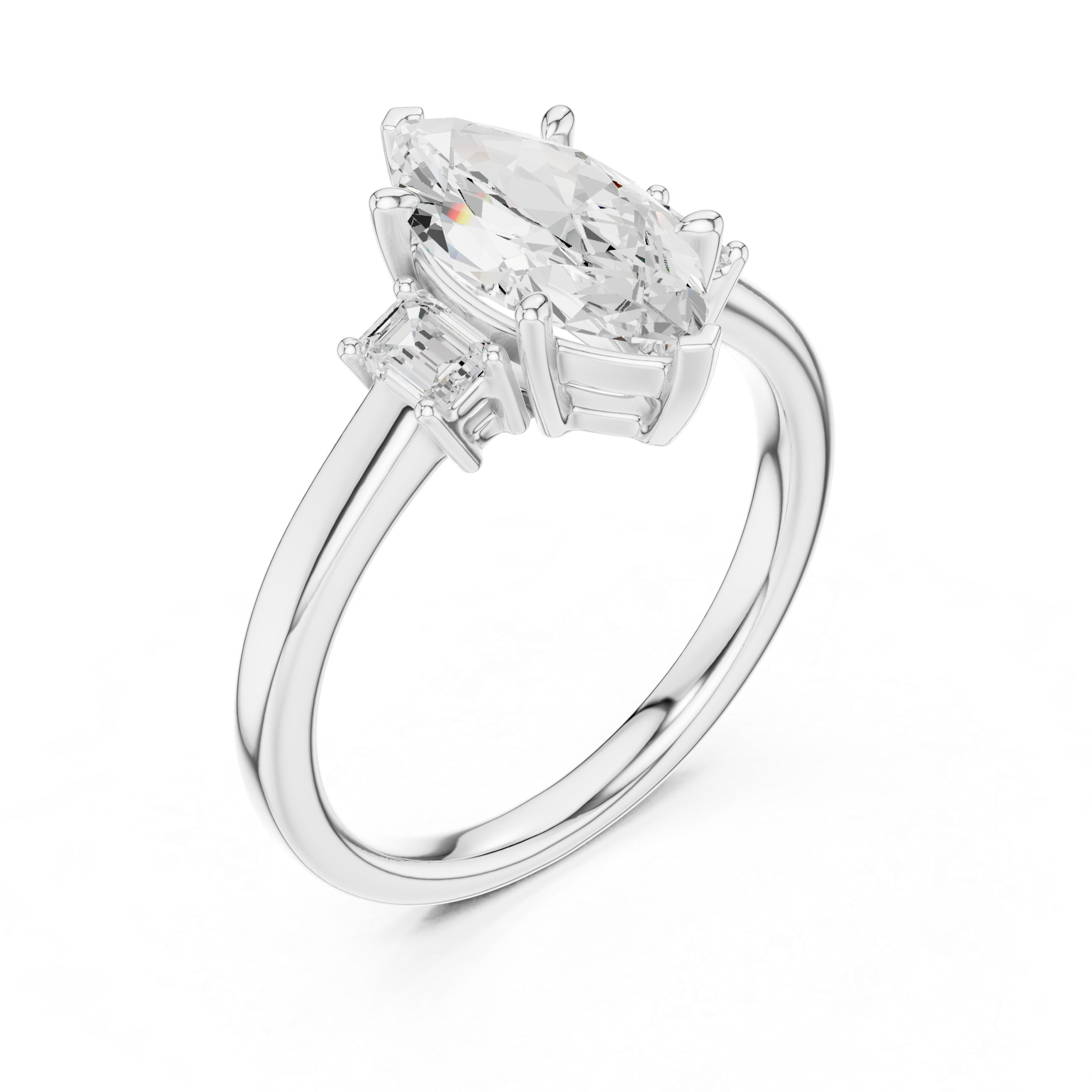 14K gold engagement ring marquise lab diamond with emeralds