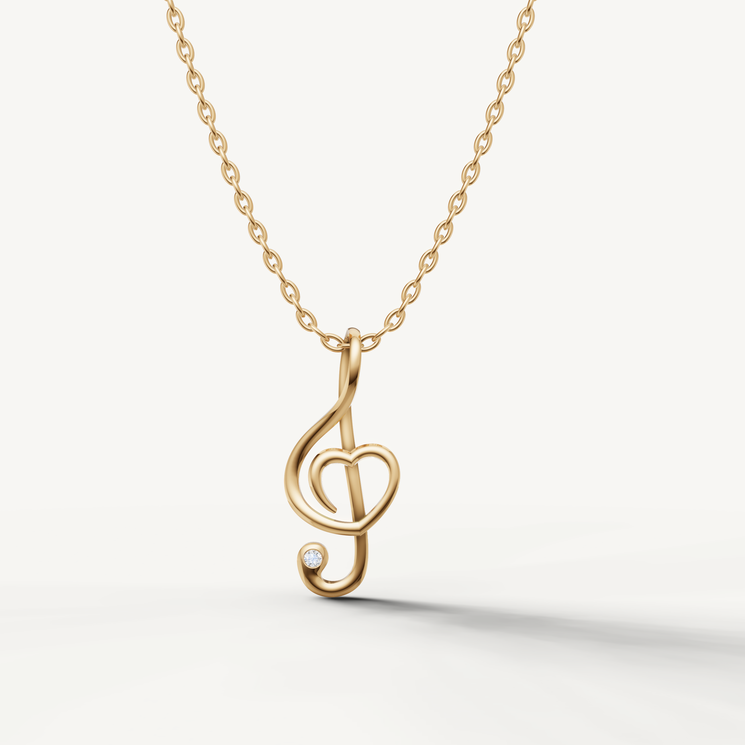 Raul Diamonds Treble Clef Heart Diamond Pendant Necklace in 14K Yellow Gold