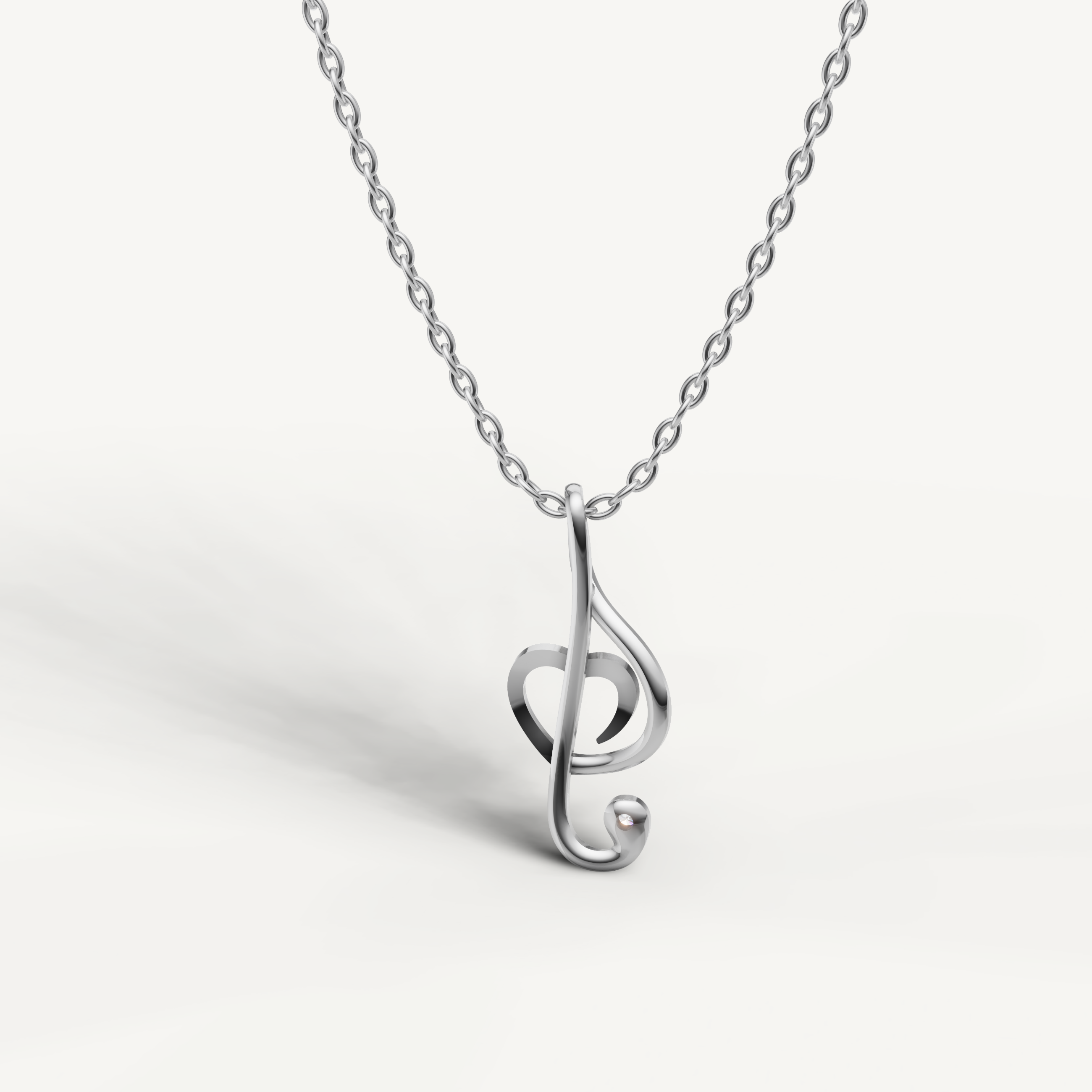 Minimalist Music Note Heart Pendant Necklace in White Gold by Raul Diamonds