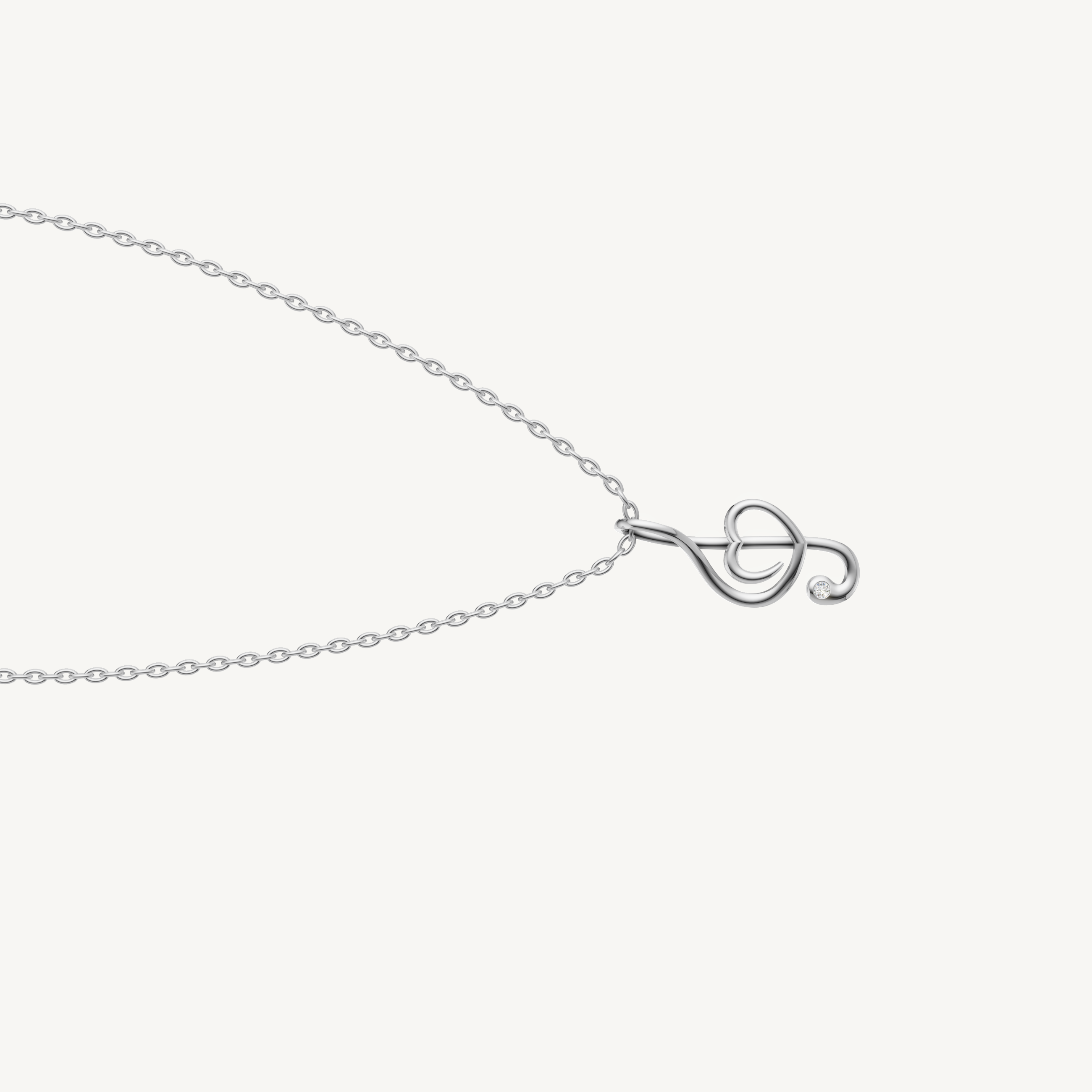 Modern Musical Note Heart Pendant Necklace in 14K White Gold