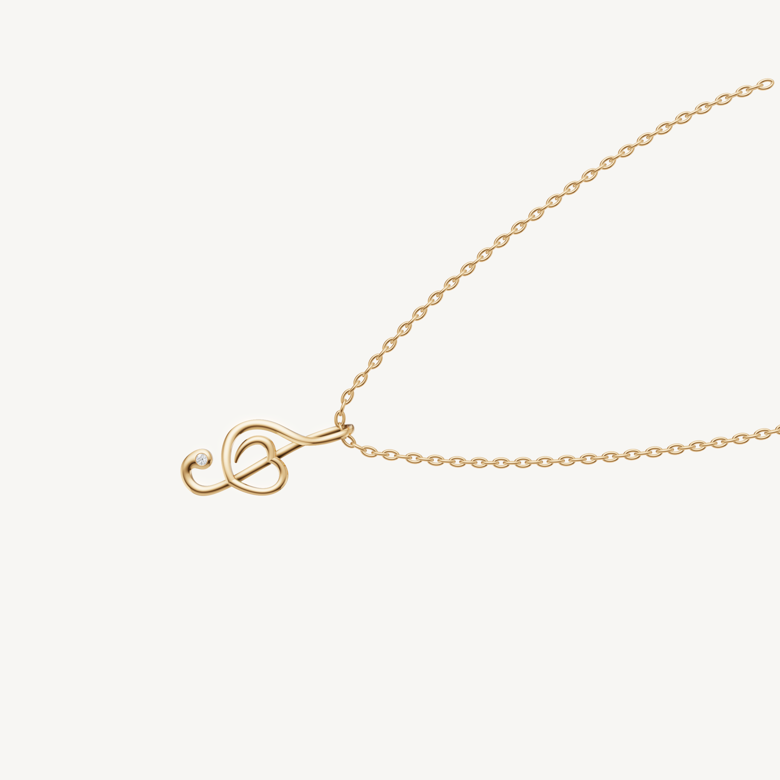 Dainty Treble Clef Lab Diamond Pendant Necklace in Yellow Gold