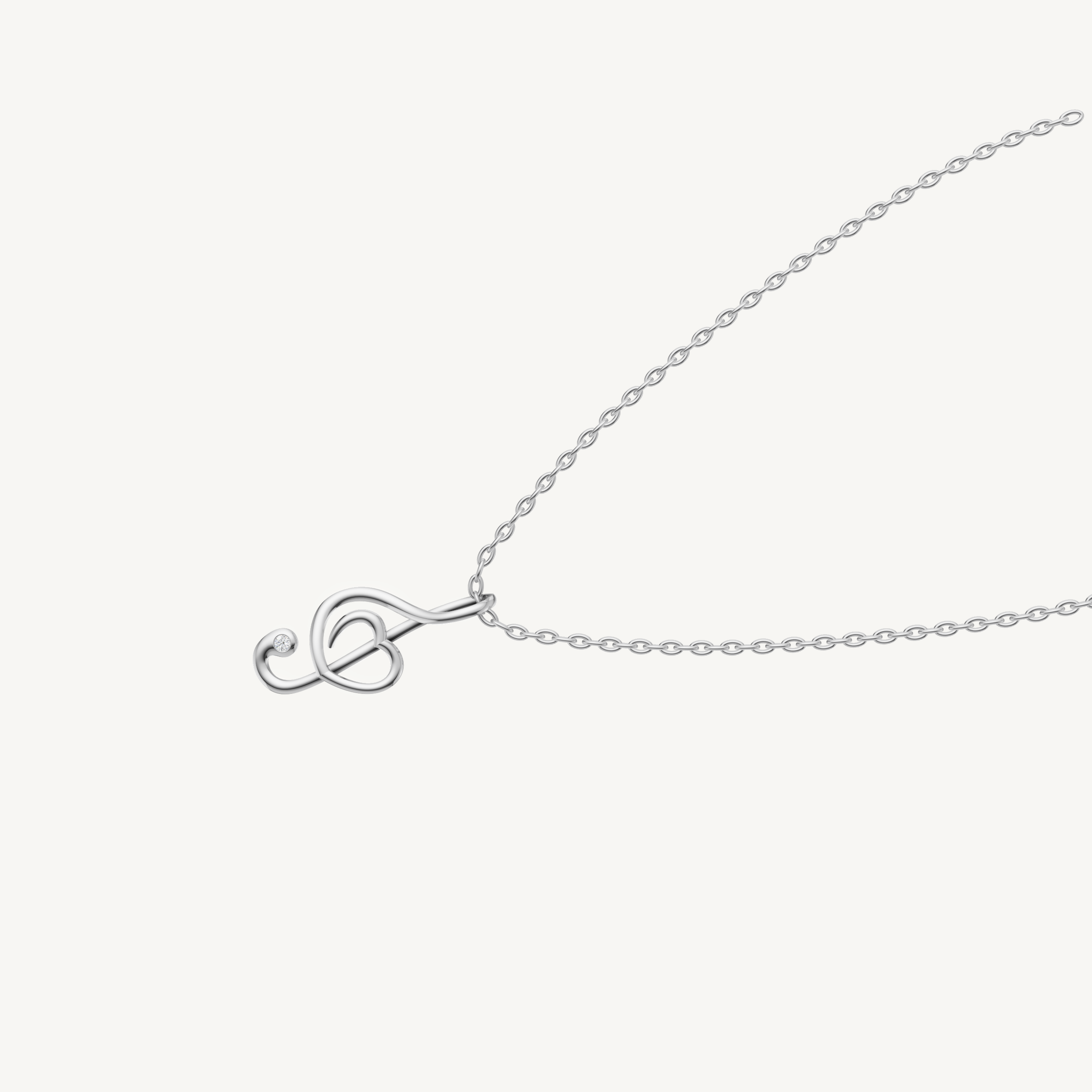 Dainty Treble Clef Lab Diamond Pendant Necklace in White Gold