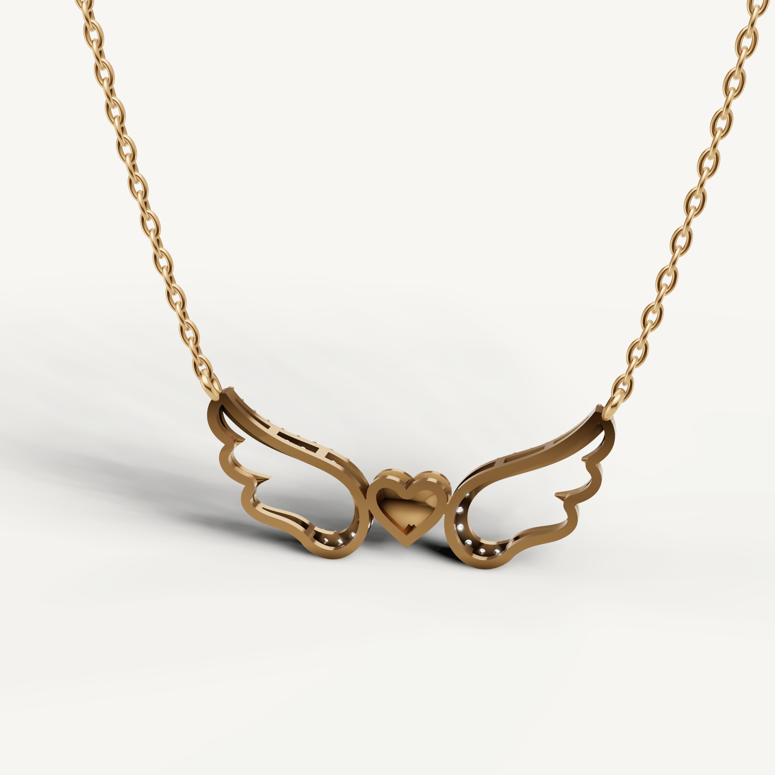 Angel Wings Heart Pendant Necklace in 14K Gold | Meaningful Protection Jewelry
