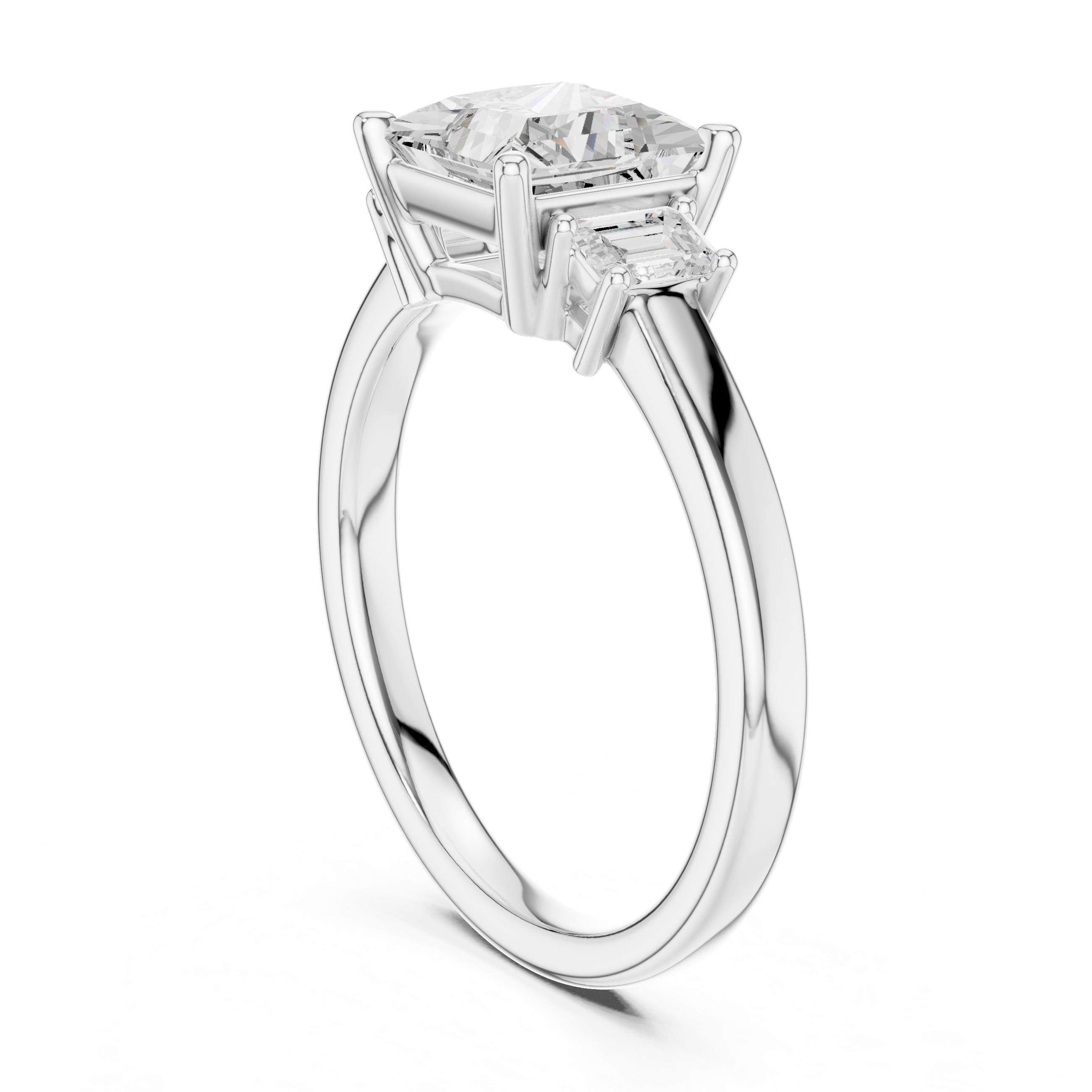 Lab diamond engagement ring three-stone princess and emerald cut